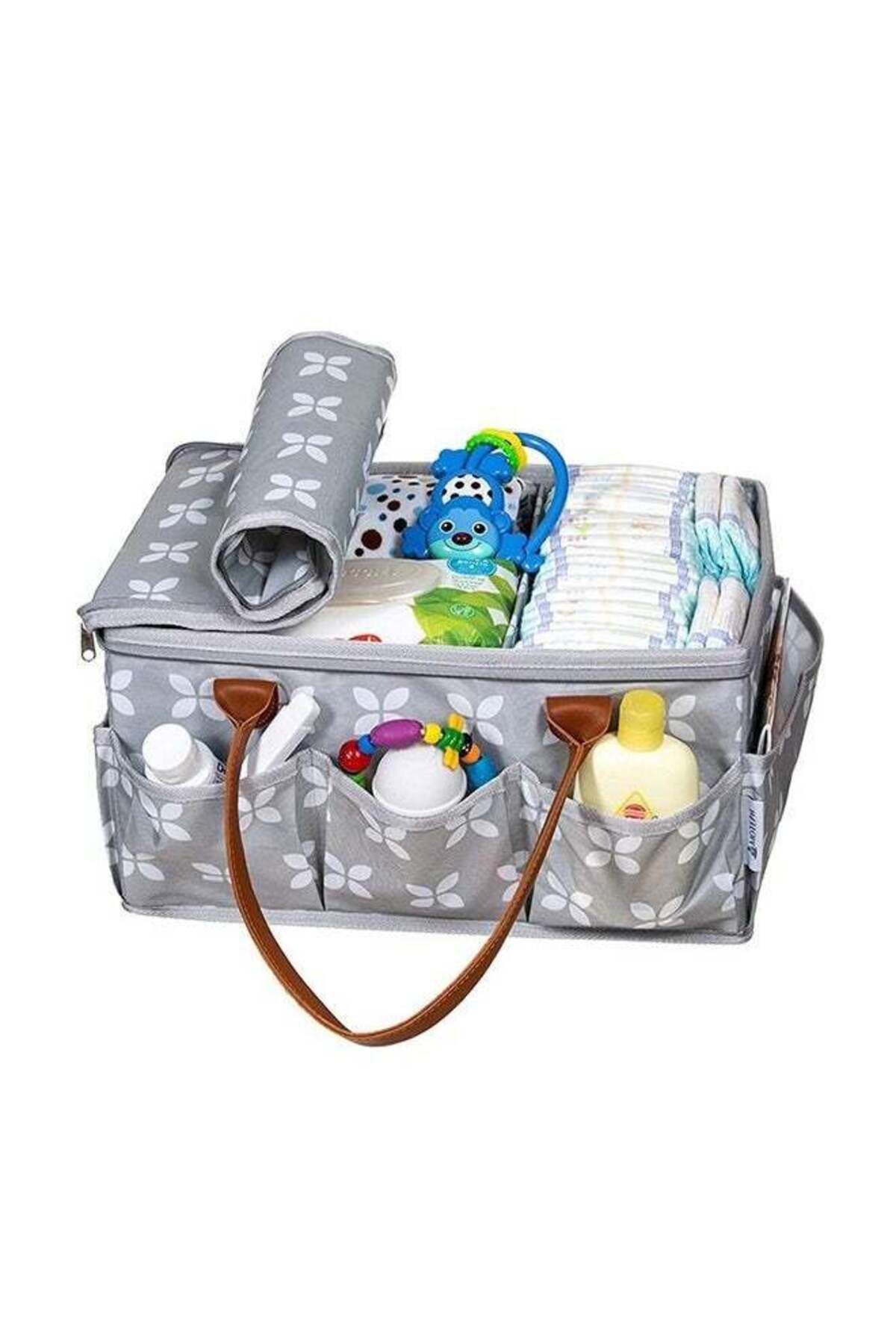 COOYA-Baby Diaper Caddy Bag, With Zipper Lid And Leather Handle, Large Capacity, Portable and Durable 1