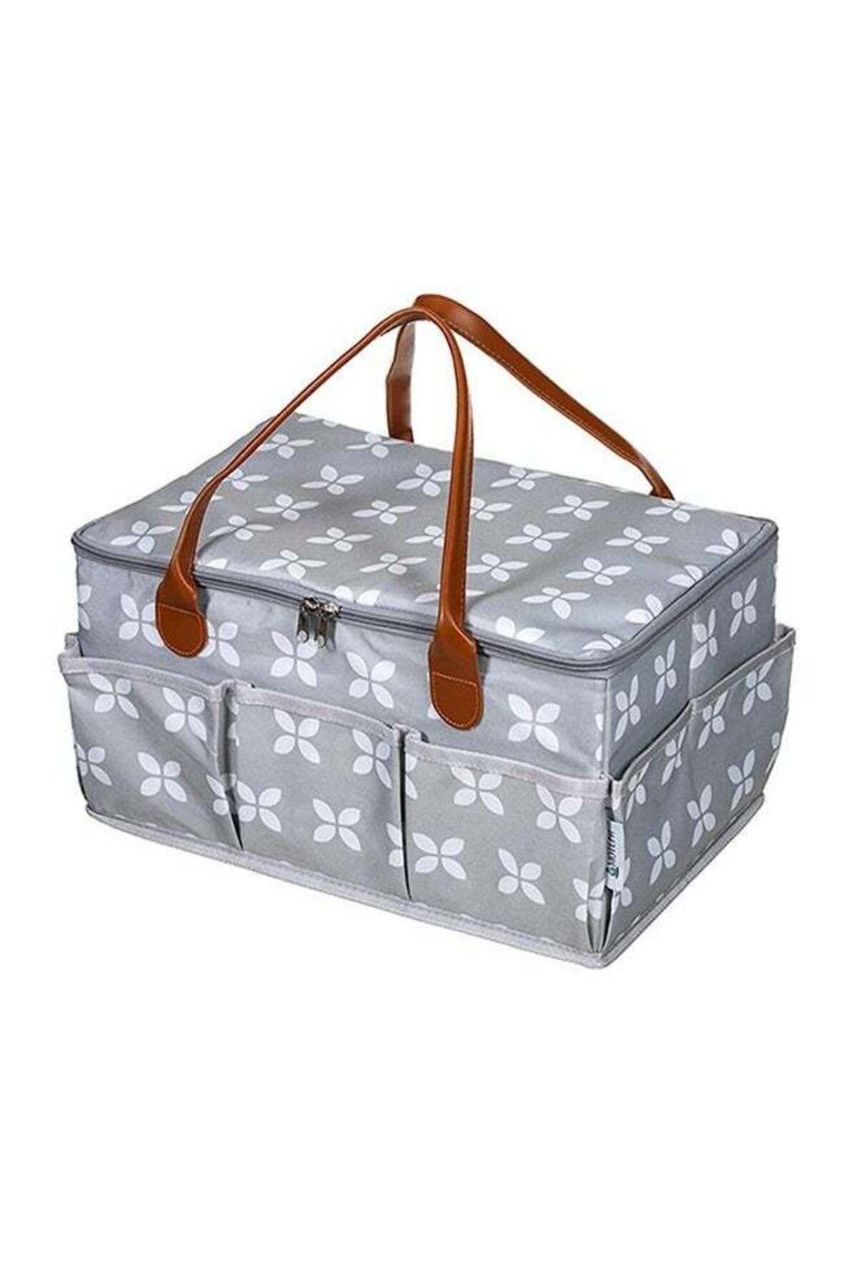 COOYA-Baby Diaper Caddy Bag, With Zipper Lid And Leather Handle, Large Capacity, Portable and Durable 2