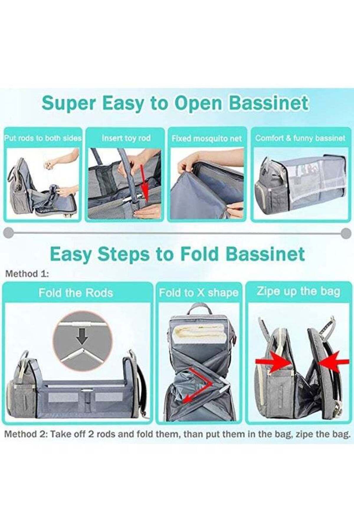COOYA-Multifunctional Portable Mommy Diaper Bag Backpack,Changing Station Mosquito Net & USB Charging Port 6