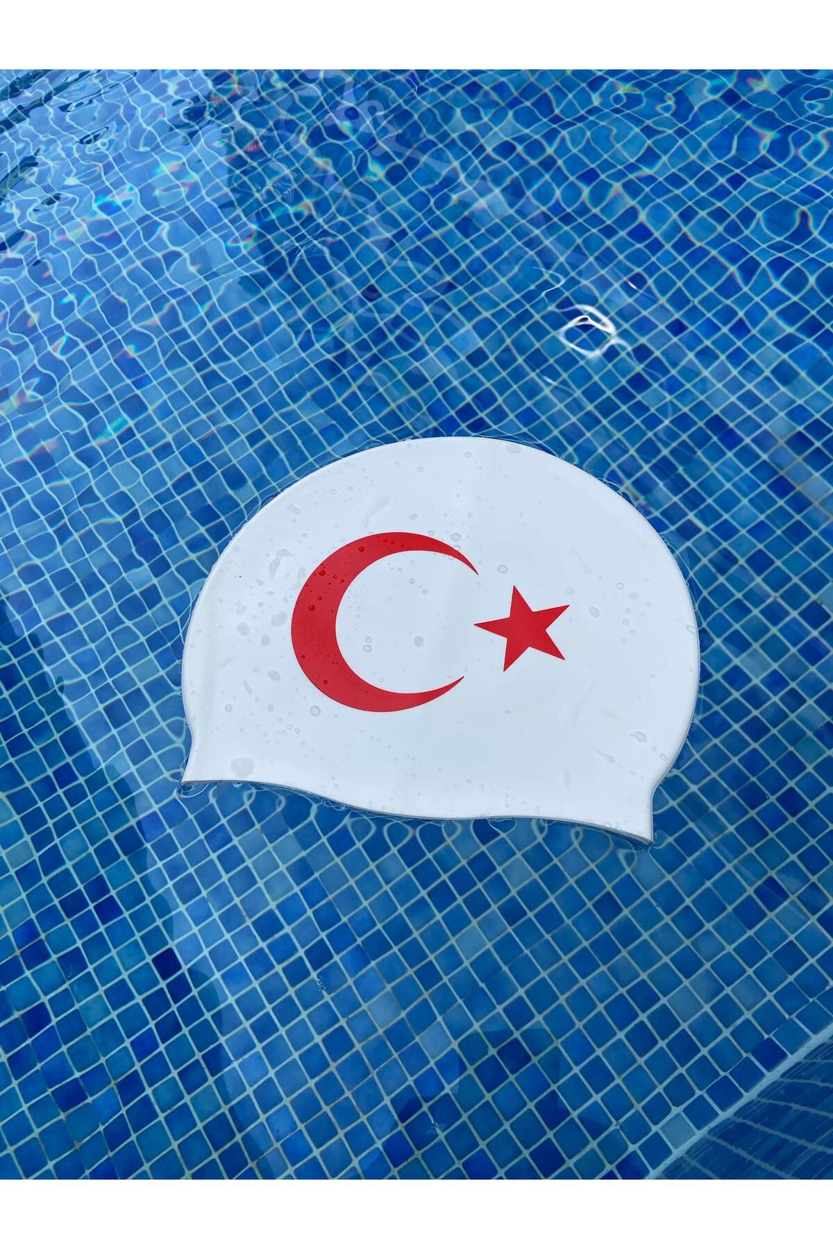 ŞevAyy Türk Bayrak Baskılı Silikon Yüzücü Bonesi
