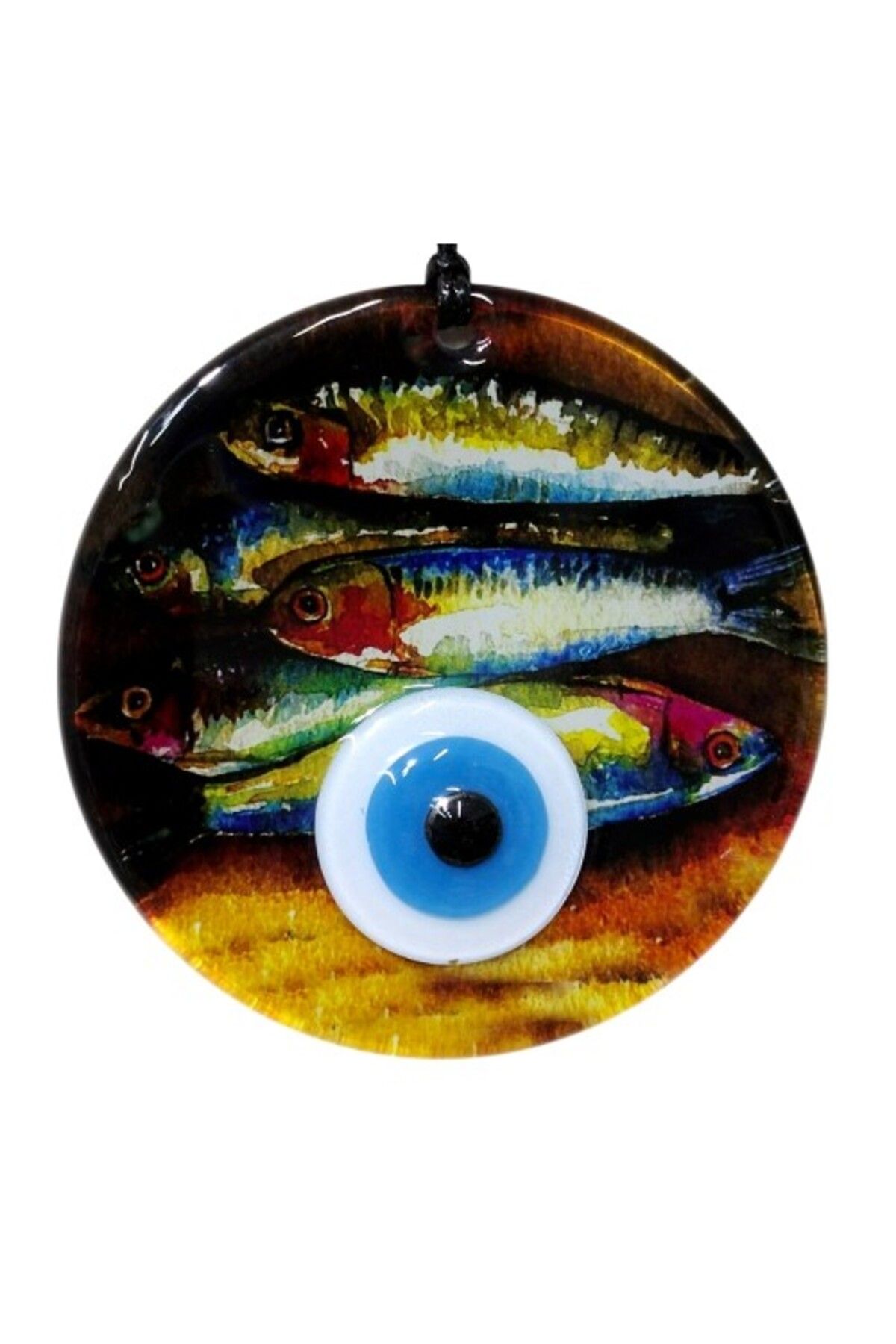 Mu Art Ahşap Balık Desenli 12 Cm Füzyon Cam Duvar Süsü
