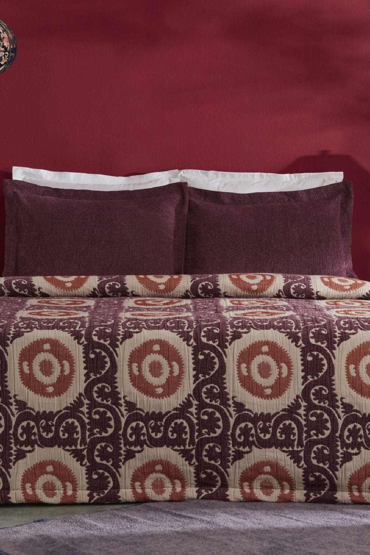 Karaca Home-Ruan Plum Double Bedspread Set 6