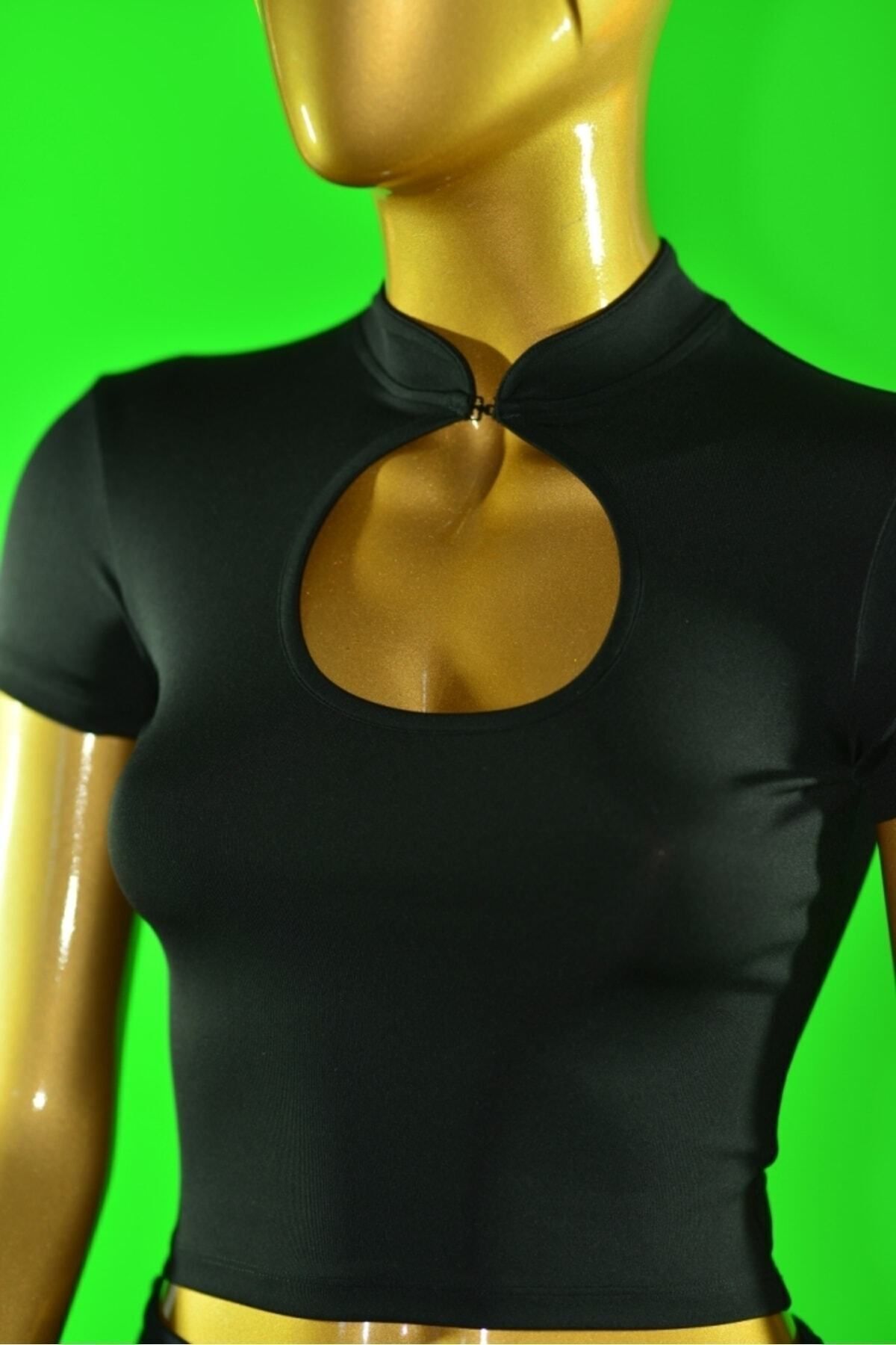 ARI MODA  Siyah Damla Yaka Kısa Kol Bluz - Görsel 7