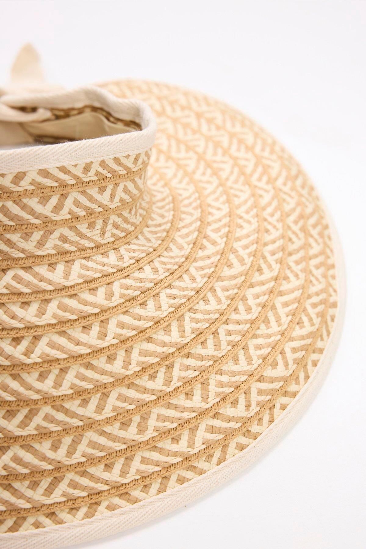 Haşema-Foldable Patterned Ecru Visor Beach Hat with Binding Detail 90 2