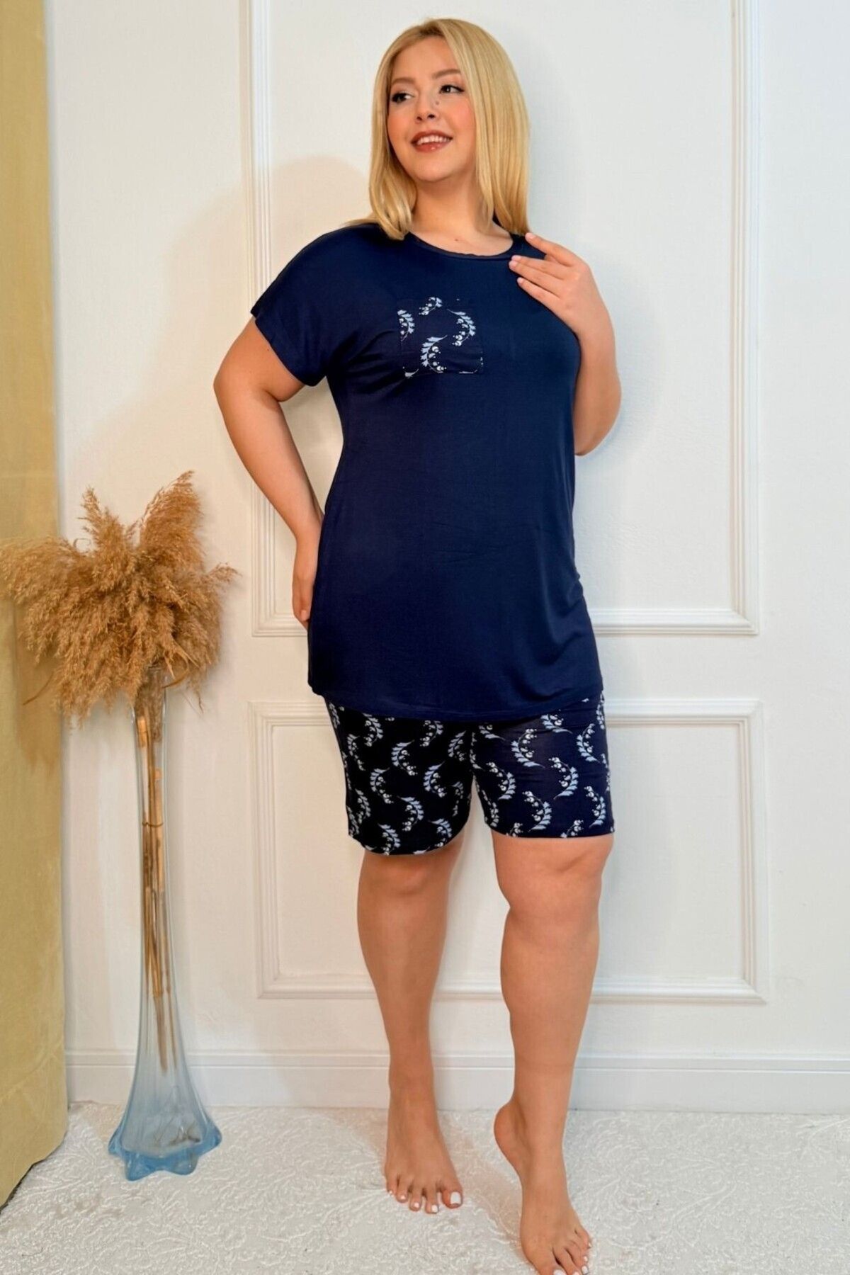 tarzımsüper Set De Pijamale Confortabile De Mărime Mare, Cu Pantaloni Scurți, Din Bumbac, Din 2 Piese Femeie - 2XL