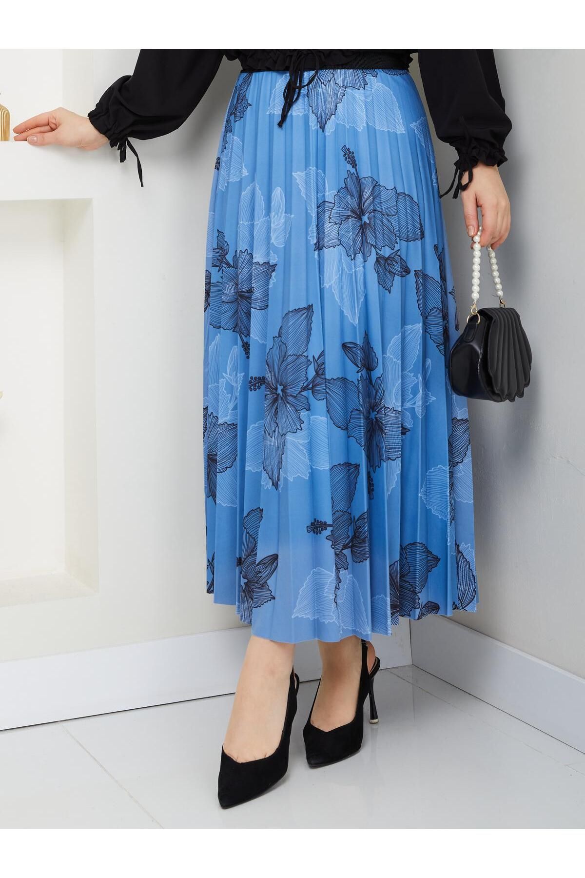 samu butik-Lycra Satin Pleated Skirt Does Not Show 3