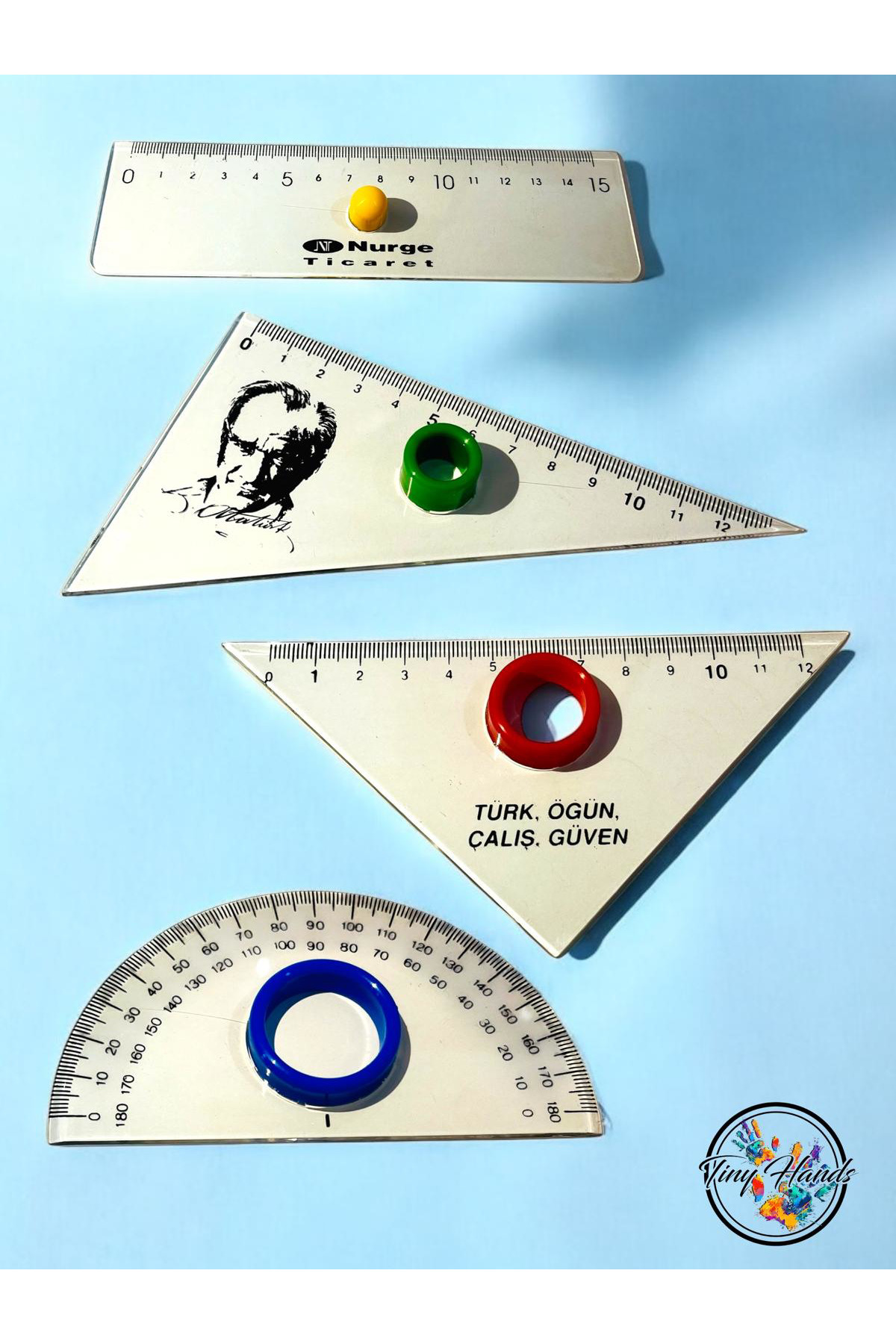 tiny hands-Ruler Drawing Set Miter Set 4-Piece Protractor Set 4-Piece Triangle Ruler 4 Pieces Ruler Ataturk Themed Ruler 3