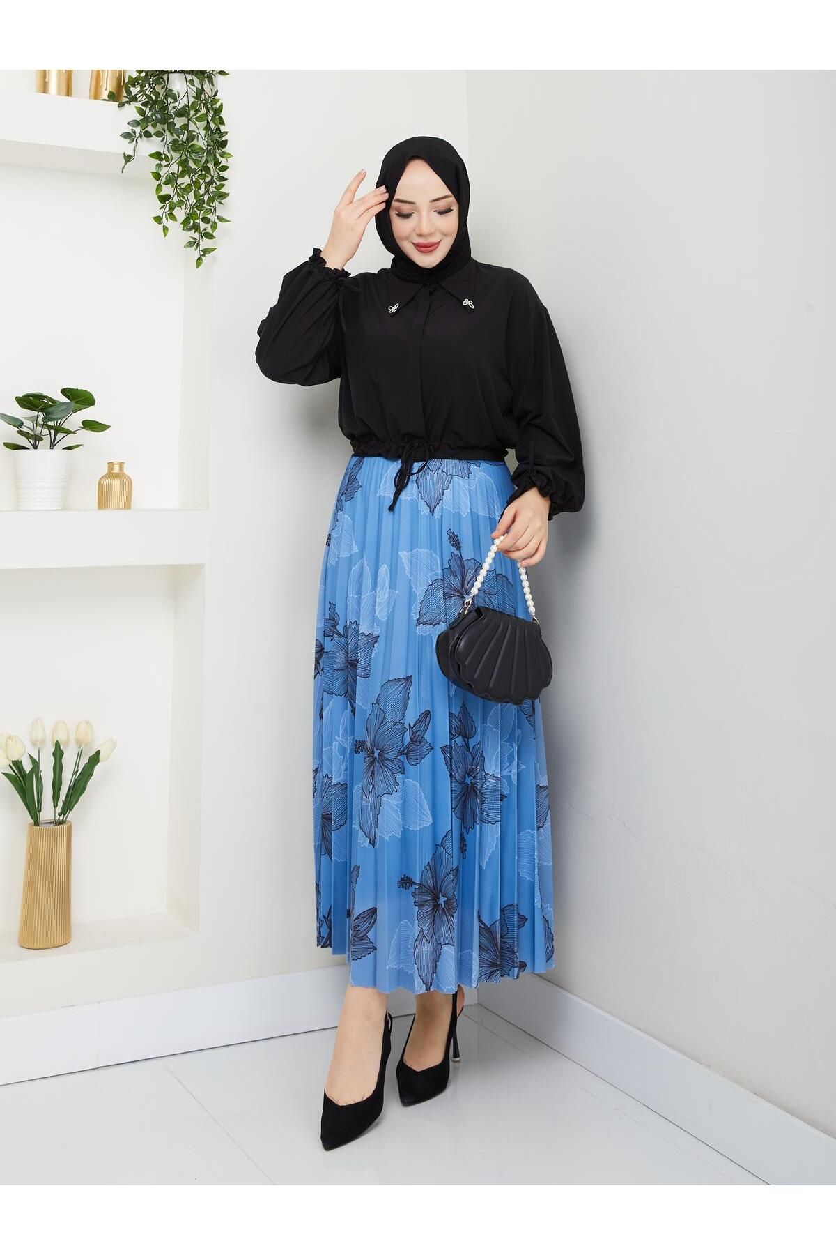 samu butik-Lycra Satin Pleated Skirt Does Not Show 5