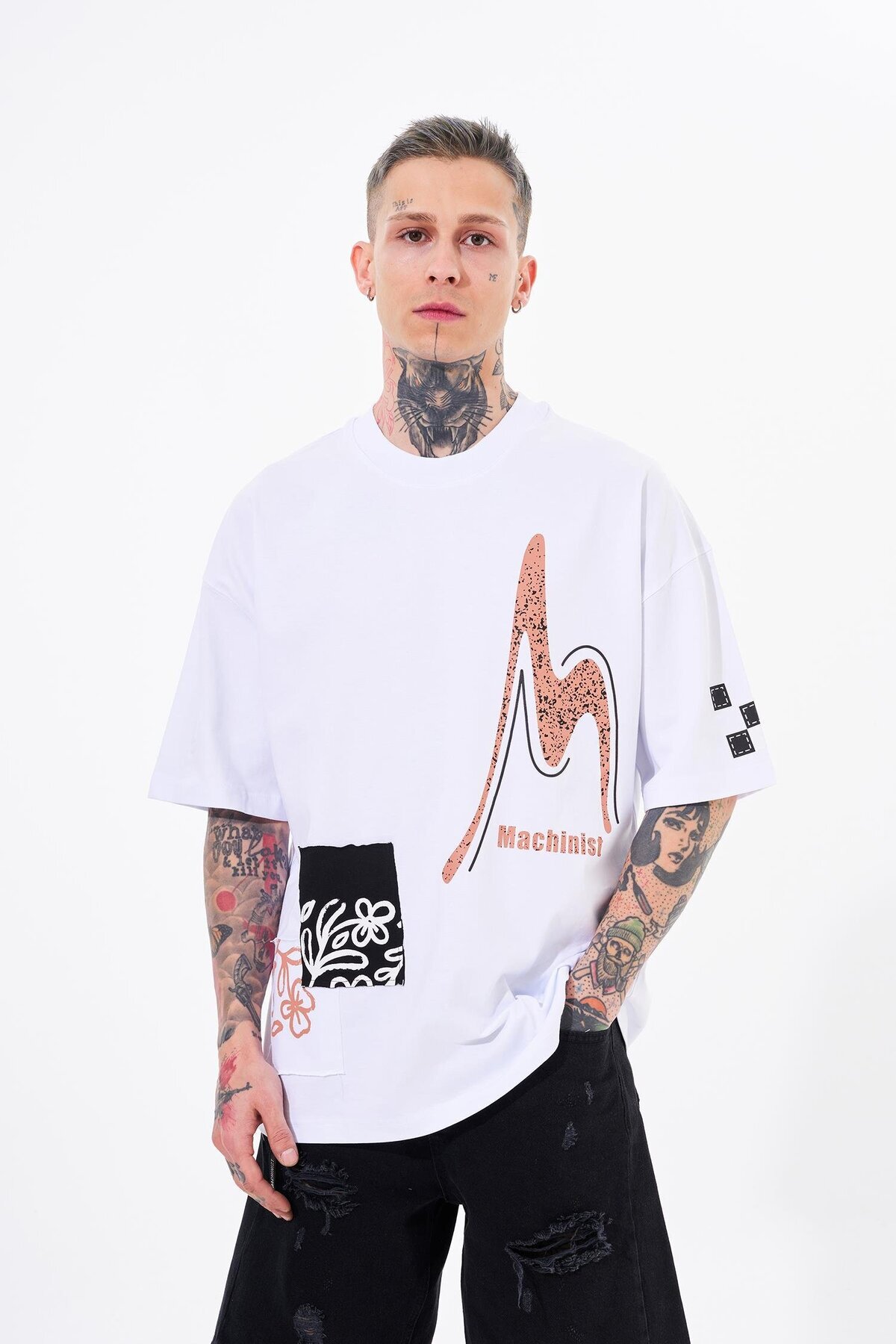 Machinist-Men's Never to Late Printed Oversize White T-shirt 2