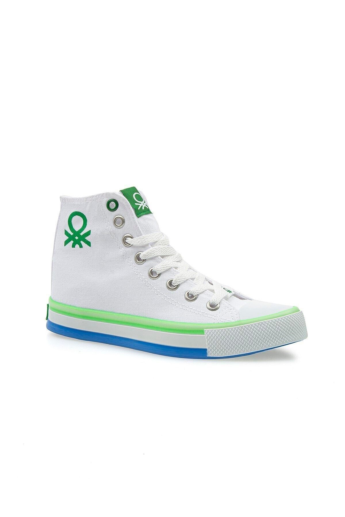 Benetton Günlük Bilek Boy Bağcıklı Sneaker Kadın Beyaz Yeşil