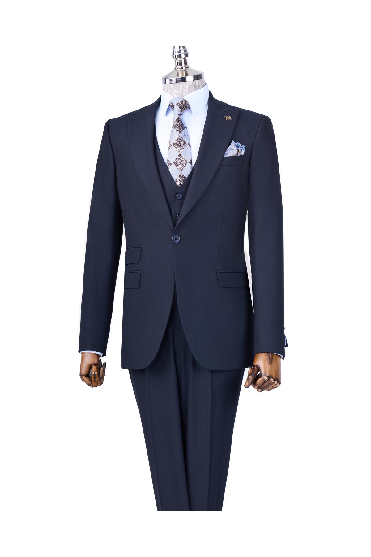 TerziAdemAltun Italian Style Jacket Vest Pants Suit Navy Blue T8621