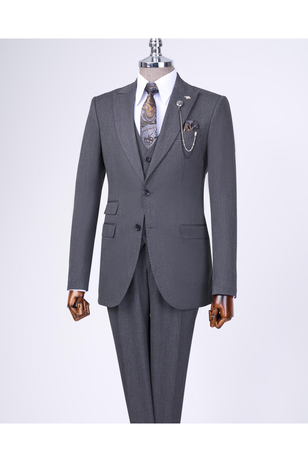 TerziAdemAltun Italian Style Slim Fit Jacket Vest Pants Suit Anthracite T11396