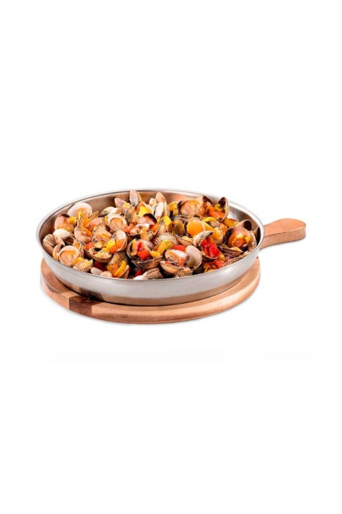 Pujadas Tava Rotunda Din Inox Cu Suport Din Lemn Cu Maner Pentru Specialitati, 20 Cm - One Size