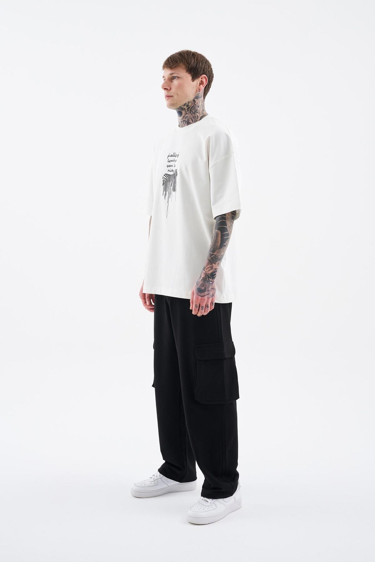 Machinist-Men's Printed and Zebra Oversize Ecru T-Shirt 7