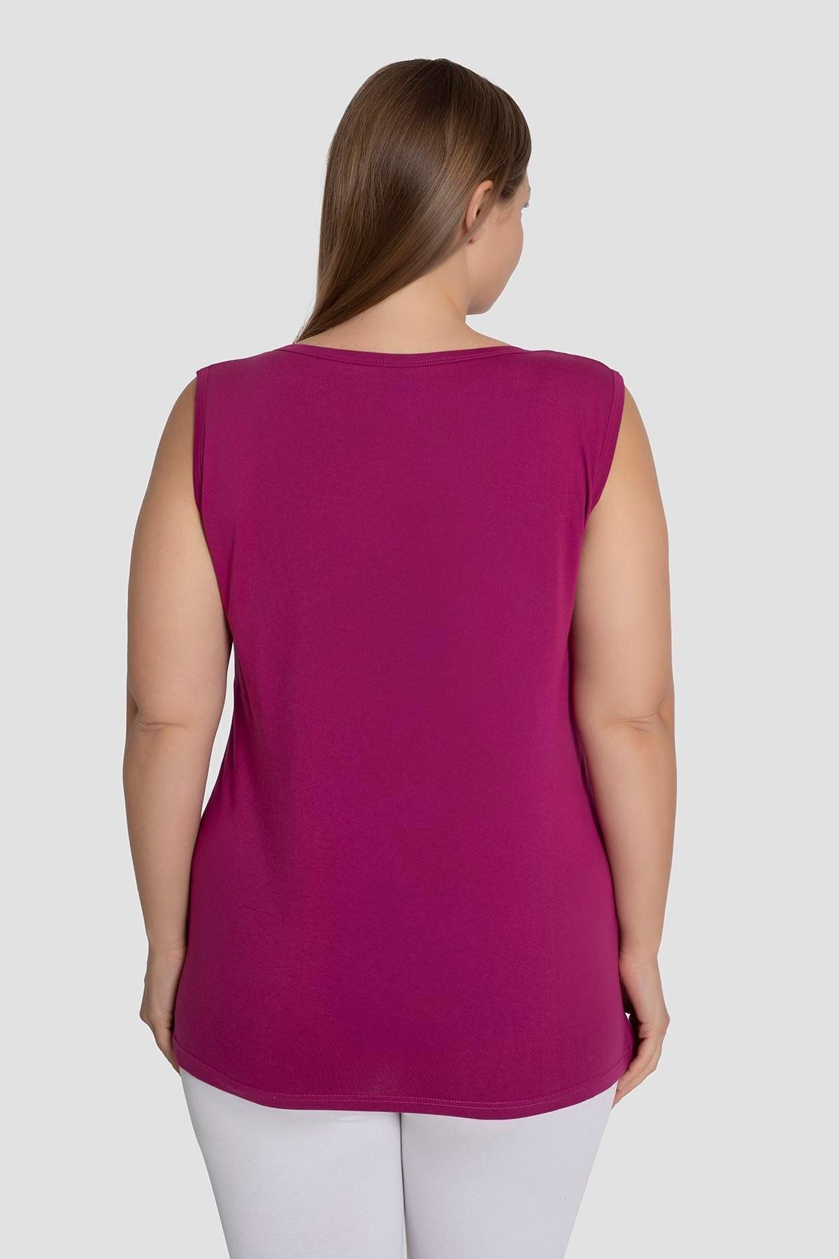 Arma Yıldız-Plus Size Plum Tank Top with Thick Straps - Cotton and Lycra 5