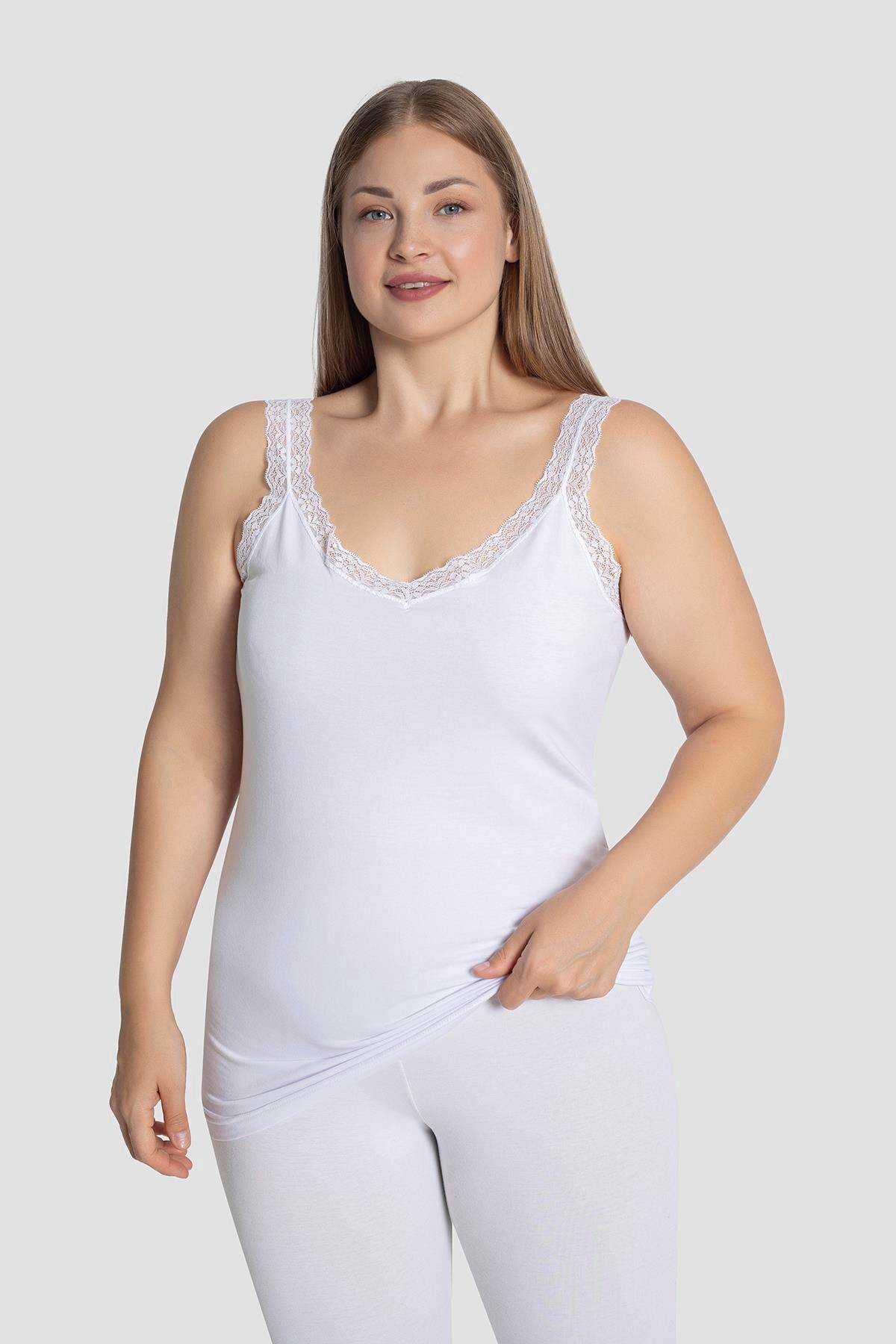 Arma Yıldız-Women's White Lace Collar Large Size Undershirt Cotton Flexible and Comfortable 4