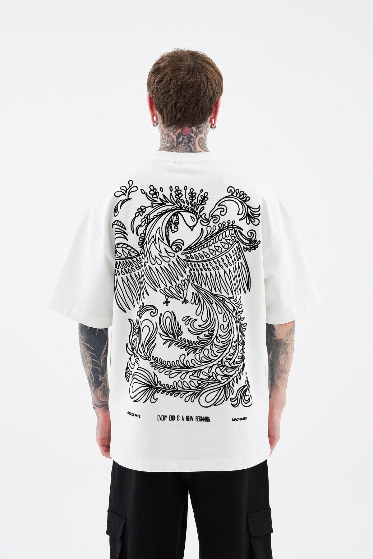 Machinist-Ανδρικό μπλουζάκι Flock Printed Oversize Ecru 7