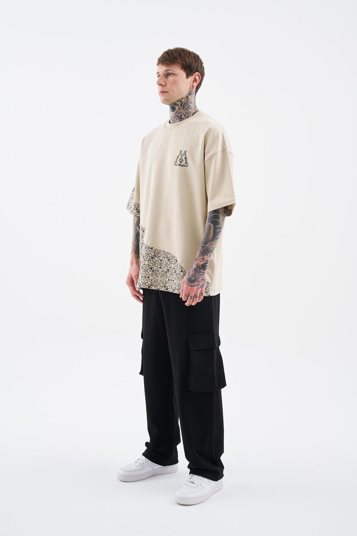 Machinist-Men's Ethnic Pieces Oversize Soft Beige T-Shirt 8