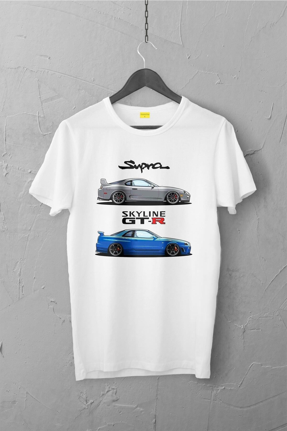Pisa Art Supra - R34 Gtr Design Tshirt, Unisex Premium, Çatlama Solma Yapmaz / Otomobil