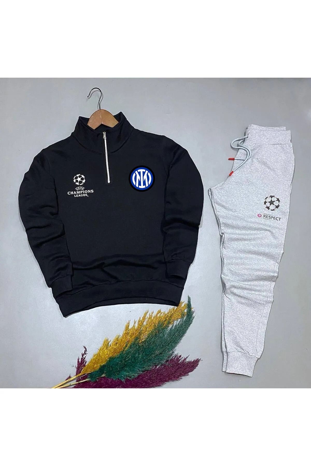 Pisa Art Champions League Özel Tasarım Yarım Fermuarlı Sweat+Eşofman Altı Yüksek Kalite Unisex Kombin