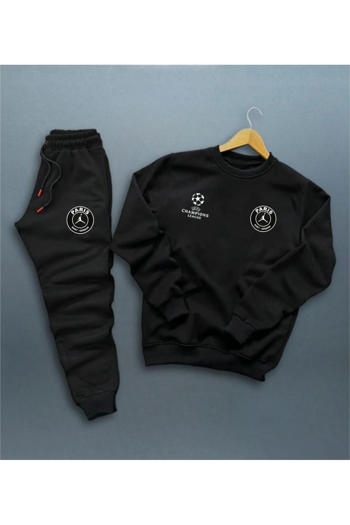 Pisa Art PSG Şampiyonlar Ligi Özel Tasarım Yuvarlak Yaka Sweatshirt-Eşofman Altı Kombini