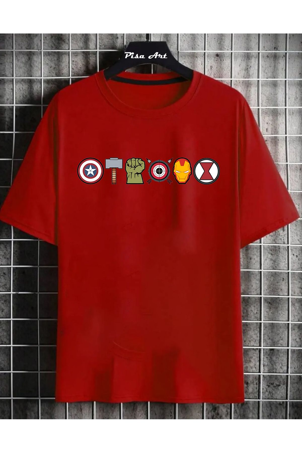 Pisa Art Marvel Karakterler Özel Tasarım Unisex T-Shirt