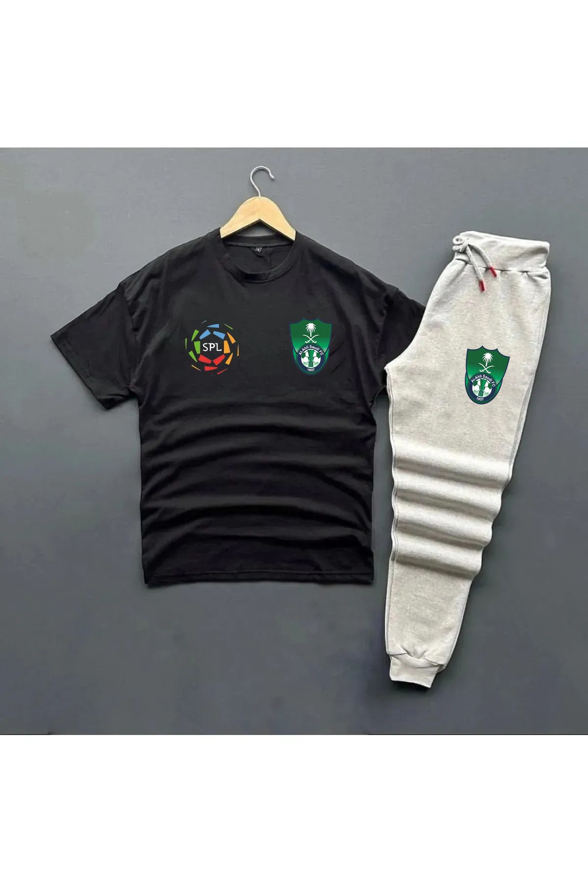 Pisa Art KOPYA - Al-ahli Suudi Pro Ligi Özel Tasarım Yuvarlak Yaka Sweatshirt ve Tshirt -eşofman Altı Kombini