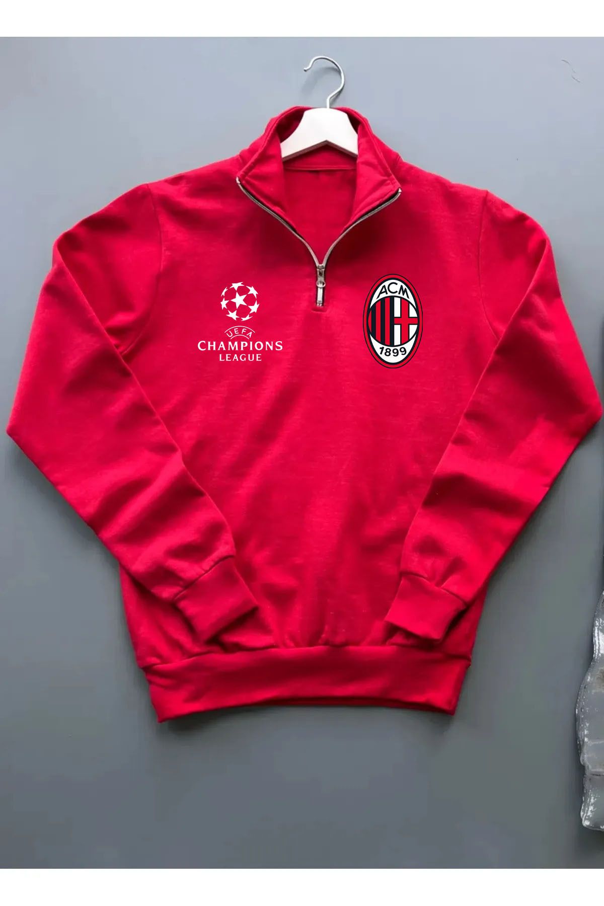 Pisa Art CHAMPİONS LEAGUE A.C MİLAN DİK YAKA SWEATSHİRT UNİSEX ÖZEL TASARIM