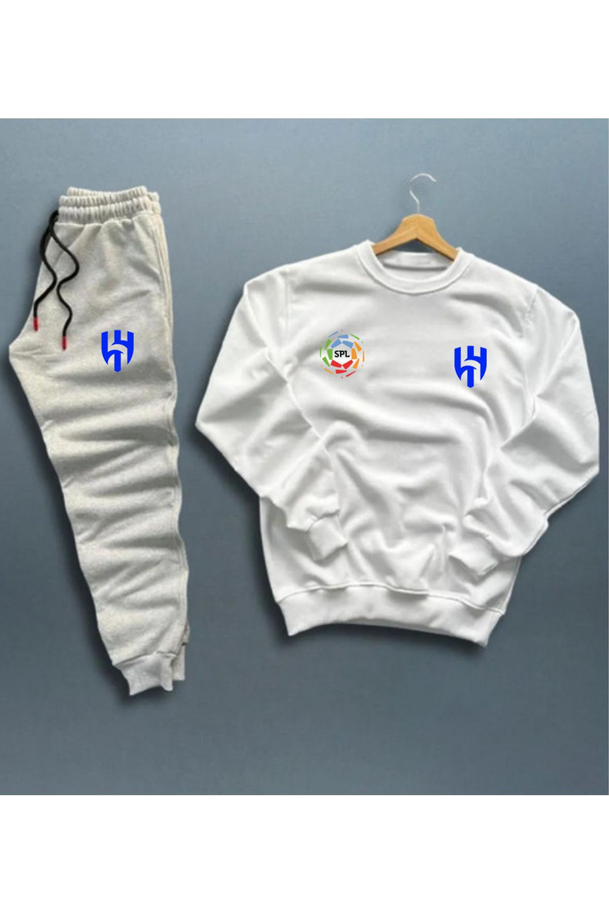 Pisa Art Al-Hilal Suudi Pro Ligi Özel Tasarım Yuvarlak Yaka Sweatshirt-Eşofman Altı Kombini