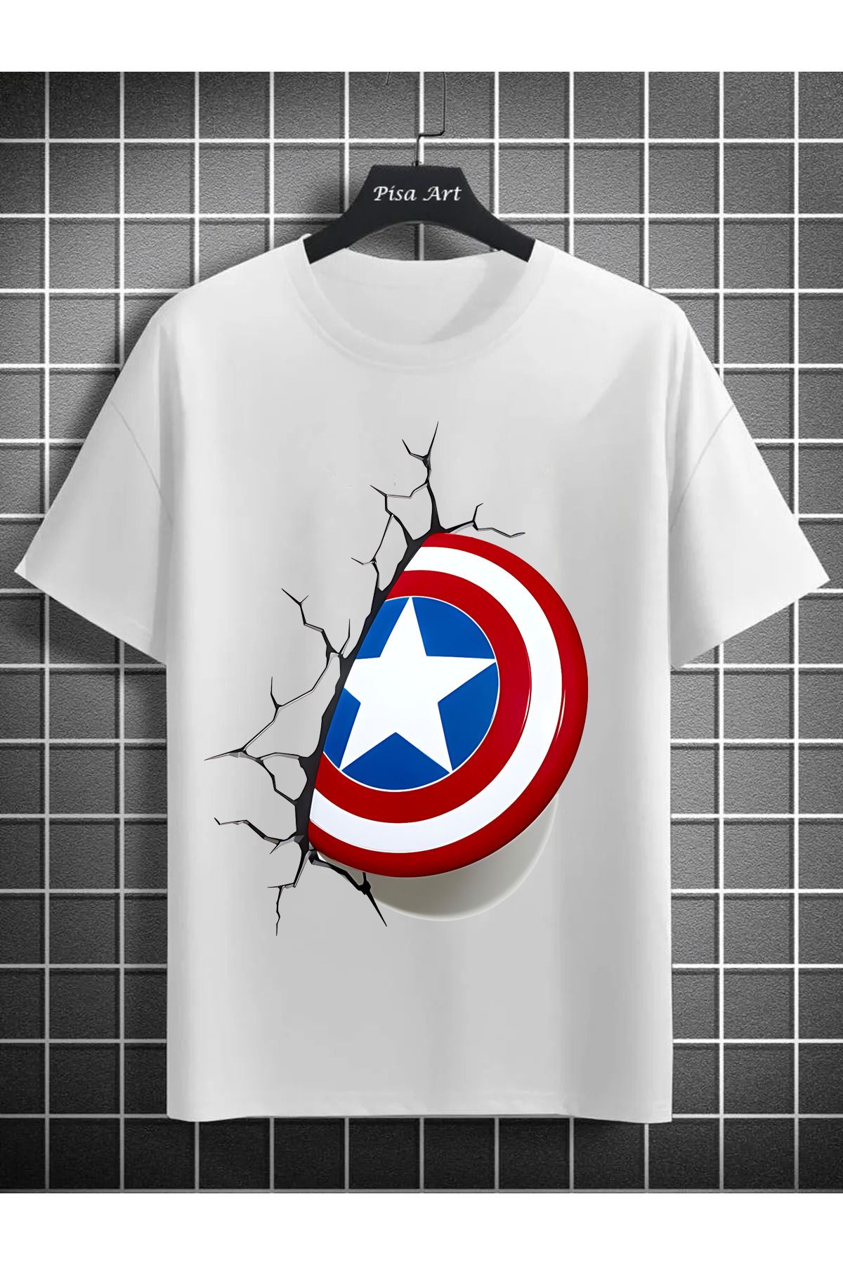 Pisa Art Kaptan Amerika Özel Tasarım Unisex T-Shirt