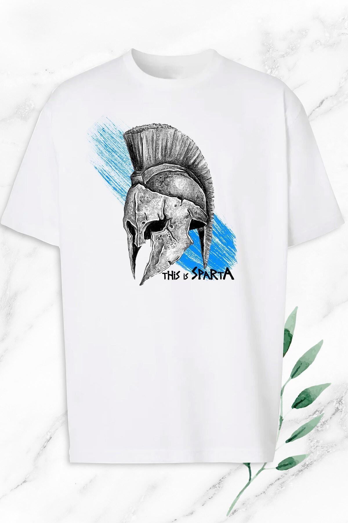 Pisa Art Unisex Beyaz Mitoloji This Is Sparta Heykel Baskılı Oversize T-Shirt