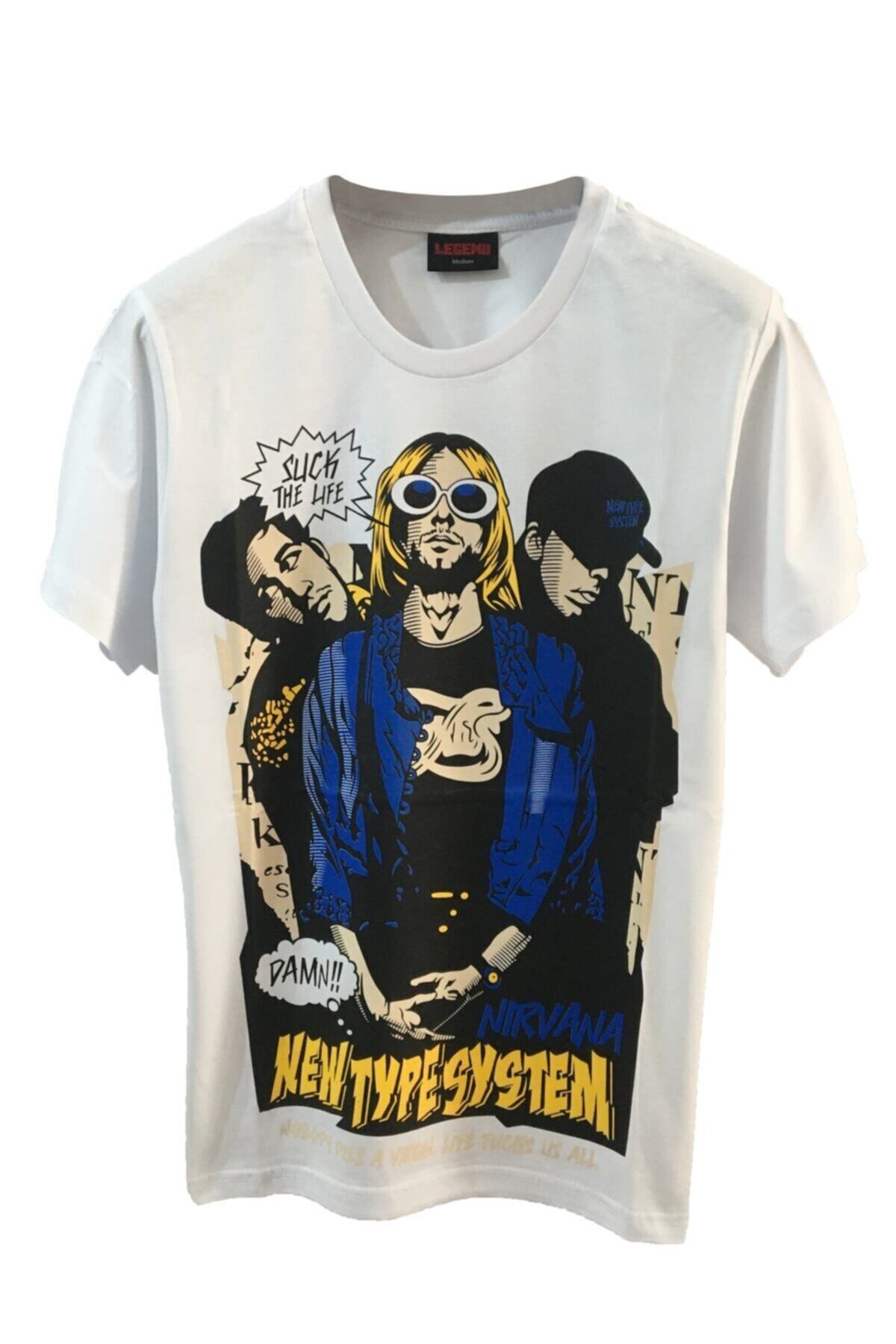 Pisa Art Unisex Beyaz Rock Muzik Nırvana Tshirt