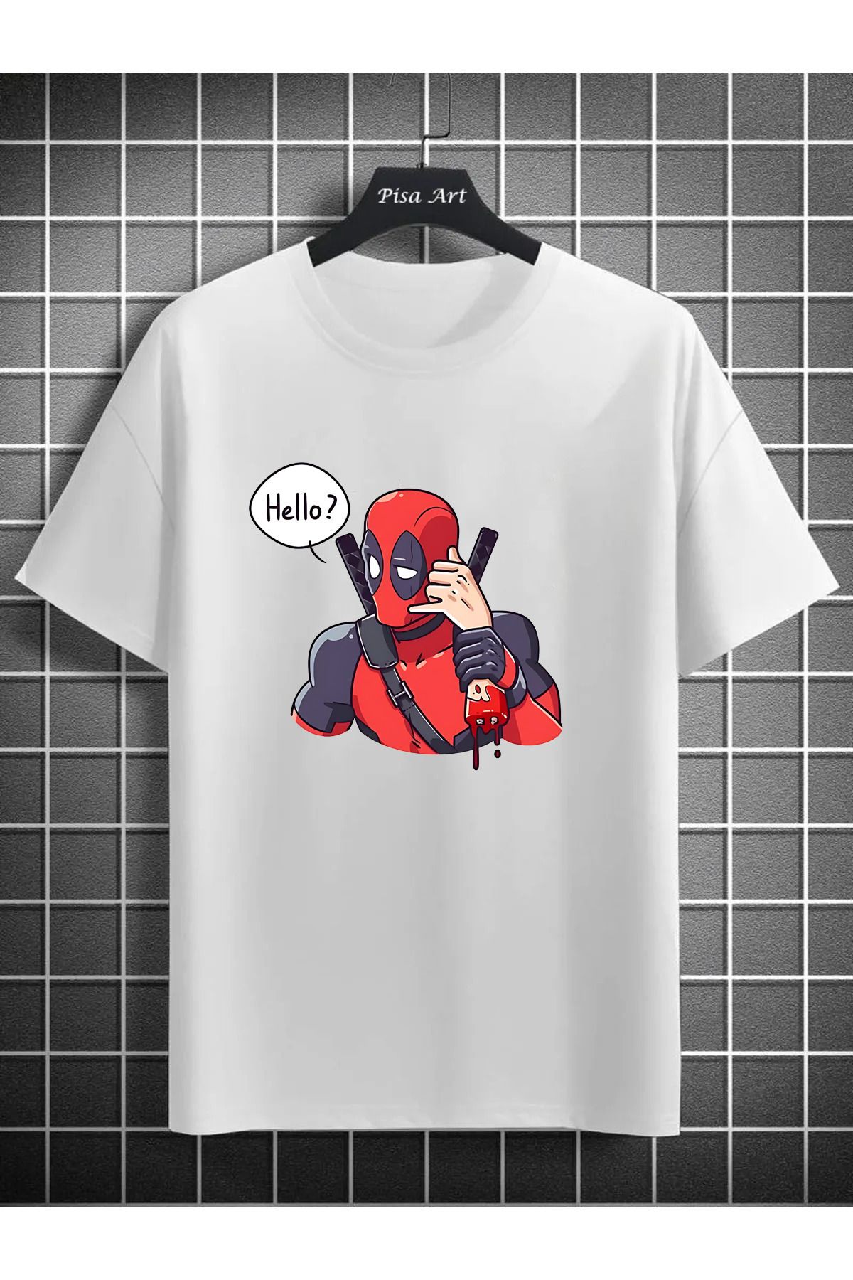 Pisa Art Deadpool Hello Özel Tasarım Unisex T-Shirt