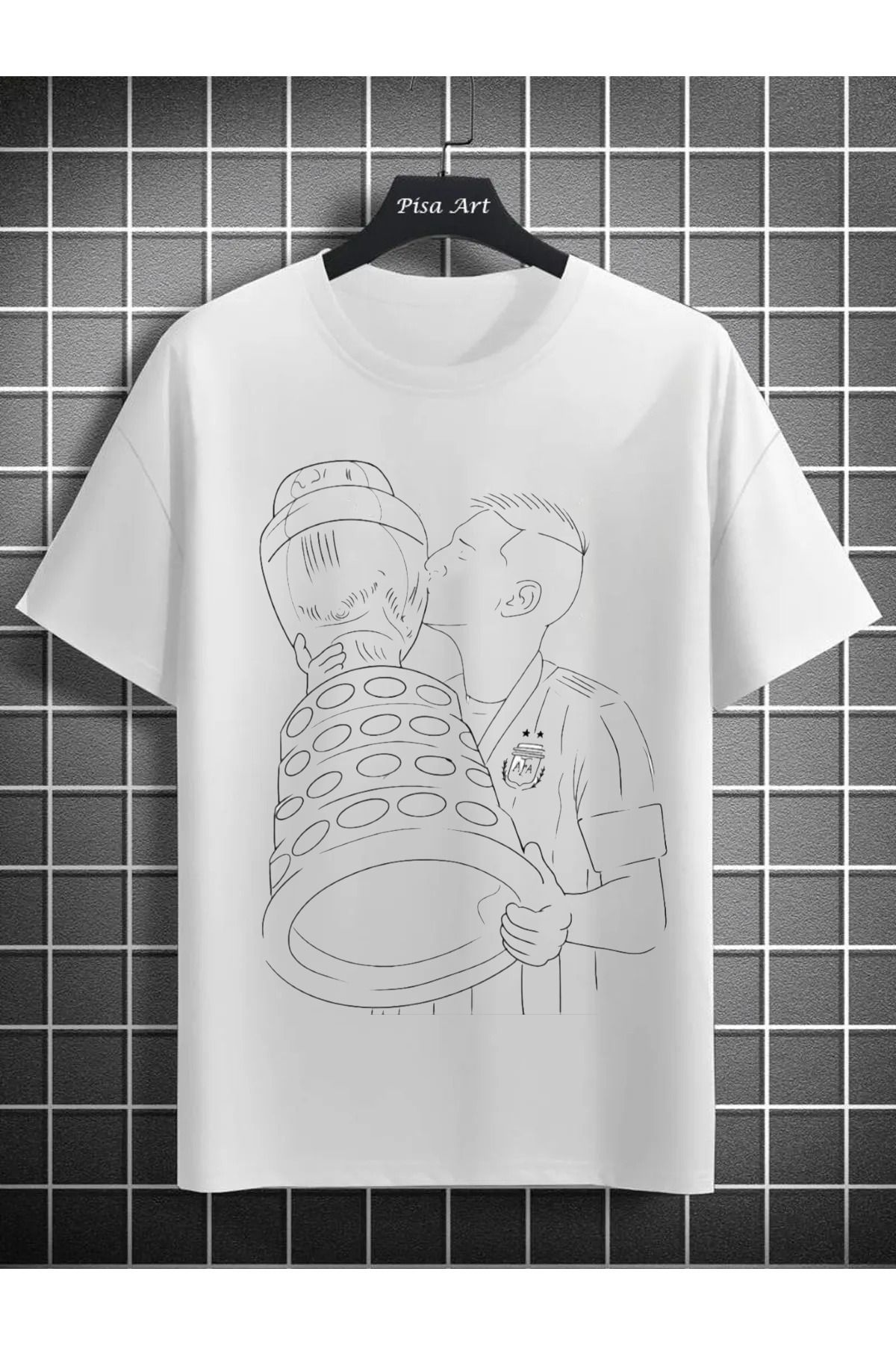Pisa Art Lionel Messi Copa America 2022 Özel Tasarım Unisex Beyaz T-Shirt