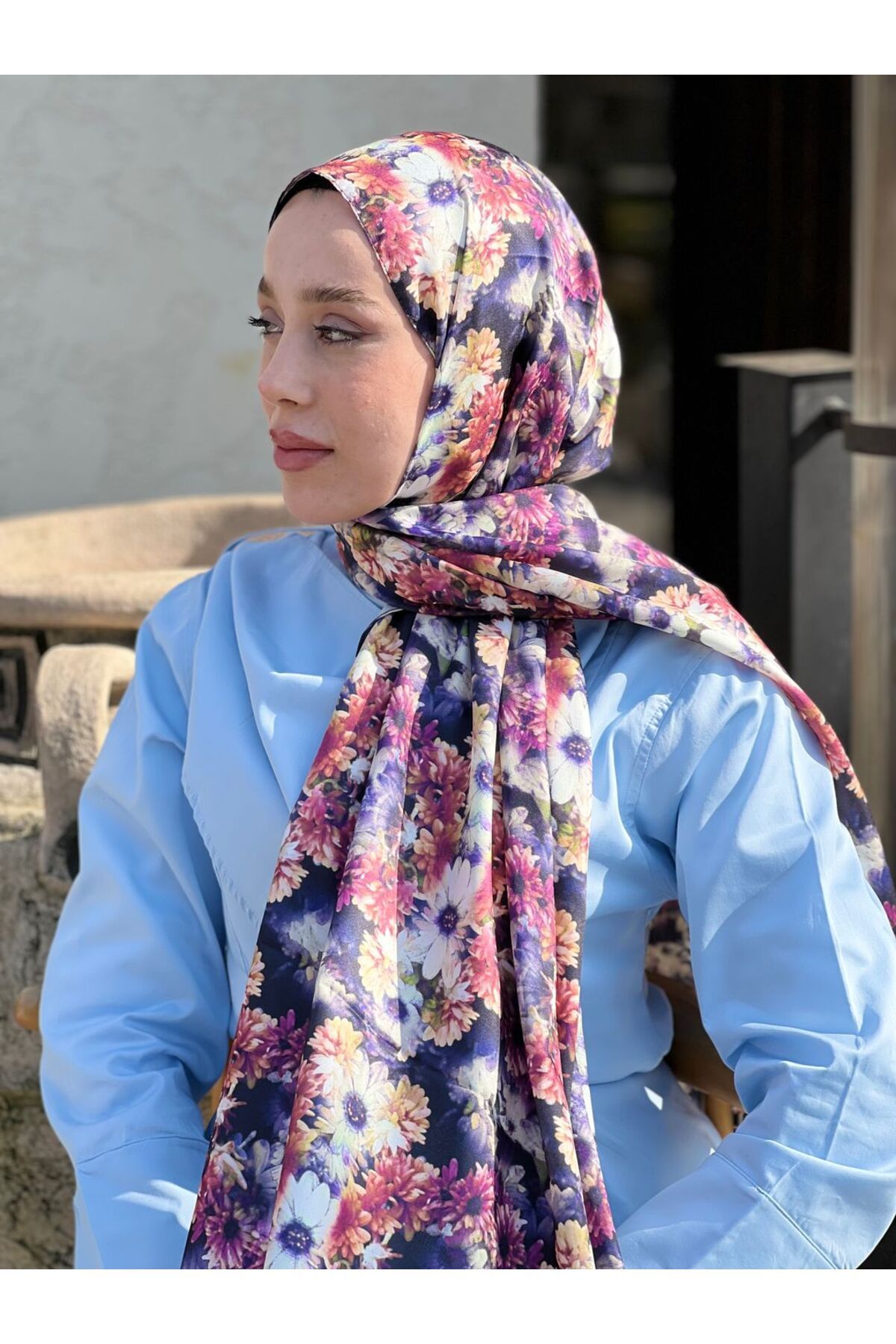 Modakaşmir-Daisy Pattern Twill Shawl 3