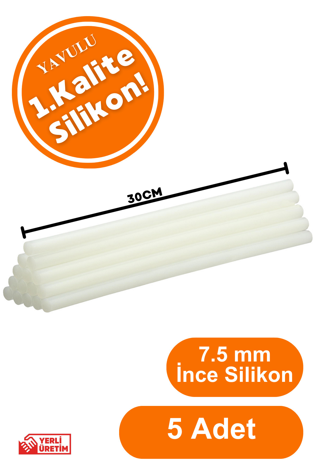 yavulu Silikon Mum Çubuk Silikon Sıcak Silikon Ucu Mum Silikon 5 Ad. 7,5 Mm Ince Model Silikon