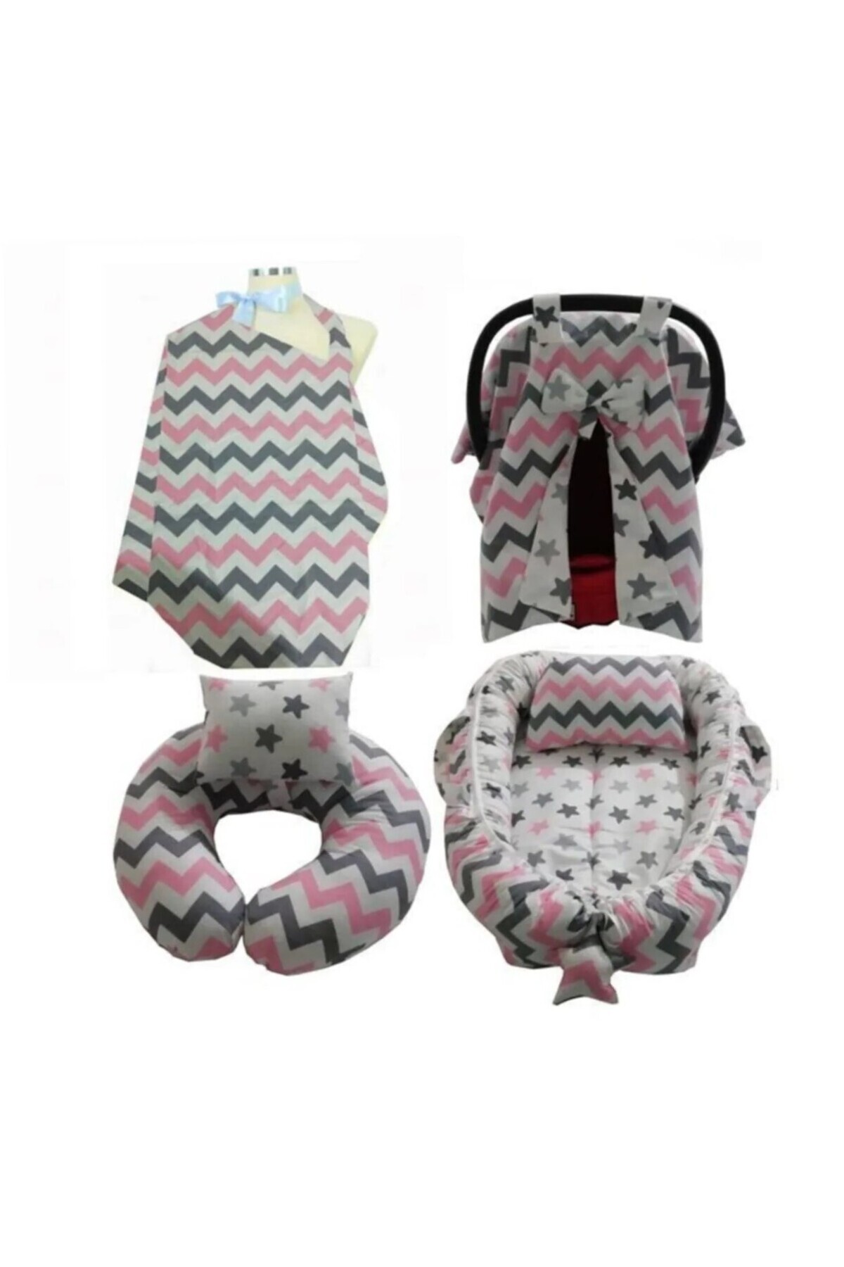 4 Baby Bebek Uyku Yatağı,emz. Destek ,puset Örtüsü ,emz.önlüğü 4 Lü Set Pembe fotoğrafı 3 (önizleme)