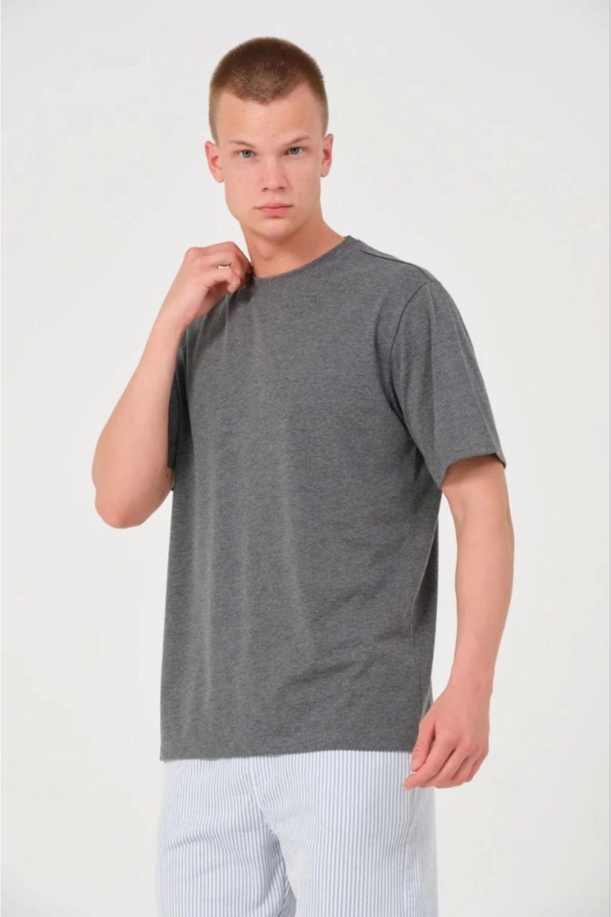 MHT STORE Erkek 24/1 Düz A Kalite Oversize T-shirt - Antrasit