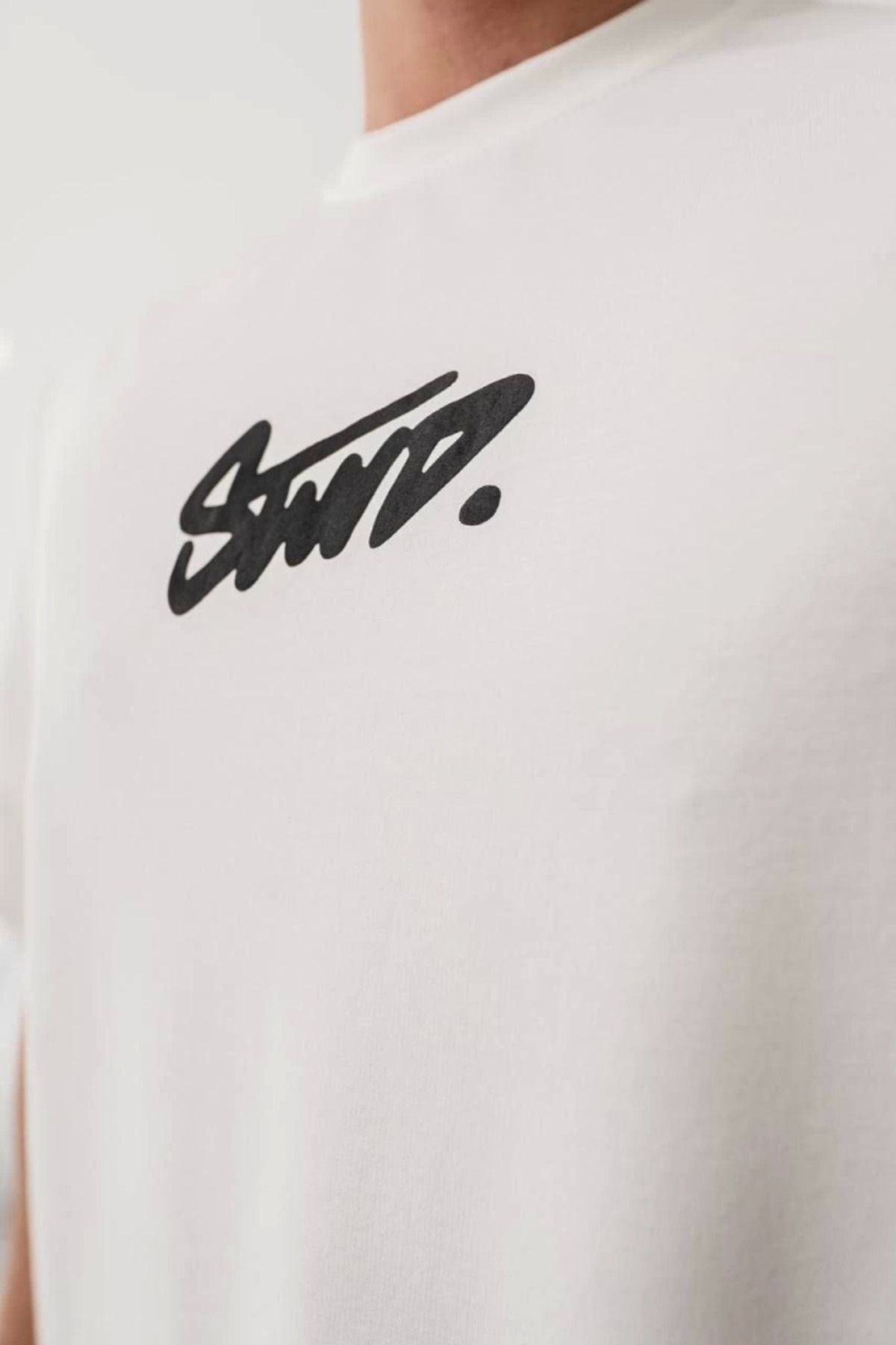 MHT STORE Erkek Baskılı Oversize T-shirt - Beyaz