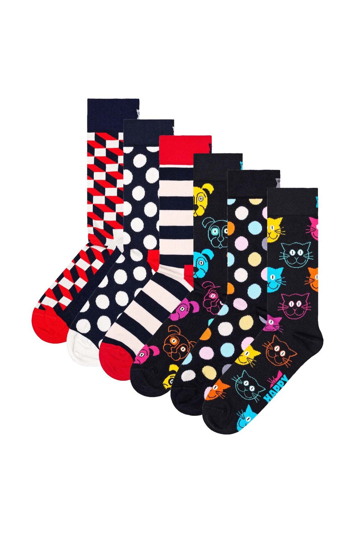 Happy Socks-Unisex Socken, 6er Pack - Classic, Muster, Baumwollmischung, gemischte Farben 1
