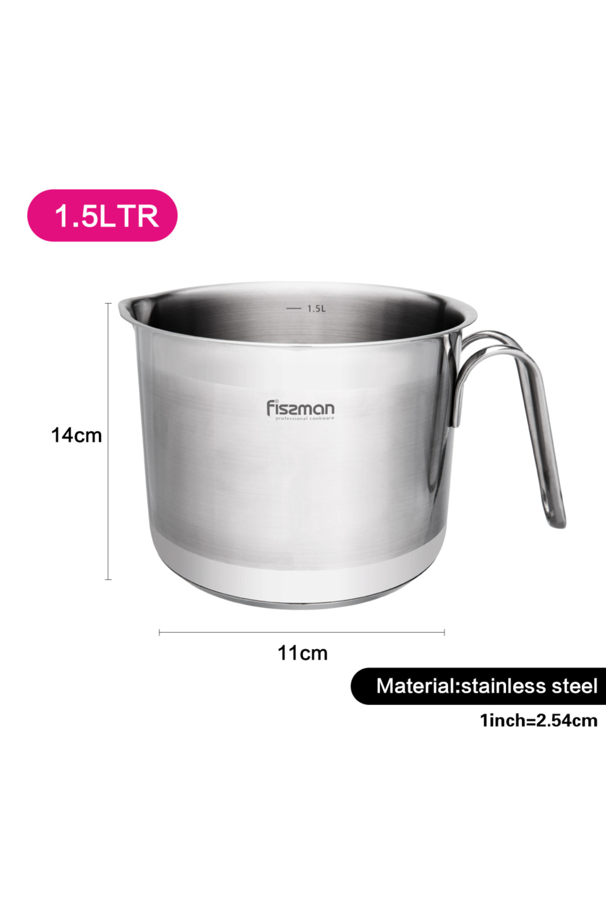Fissman-Stainless Steel Milk Pot 14x11cm Silver 1.5L 7
