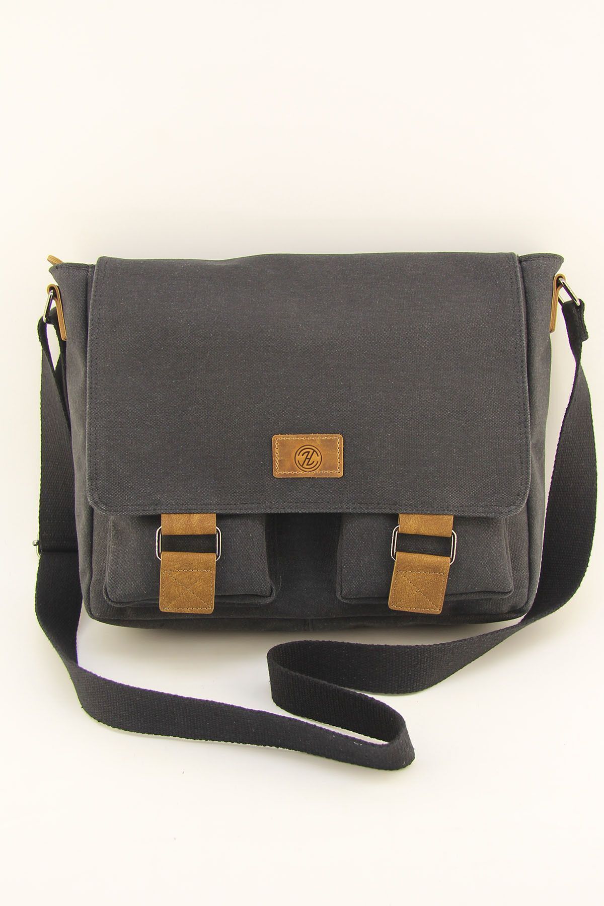 HNB  Kanvas Siyah Su Geçirmez Postacı İş Okul Evrak Laptop Çantası - Görsel 2