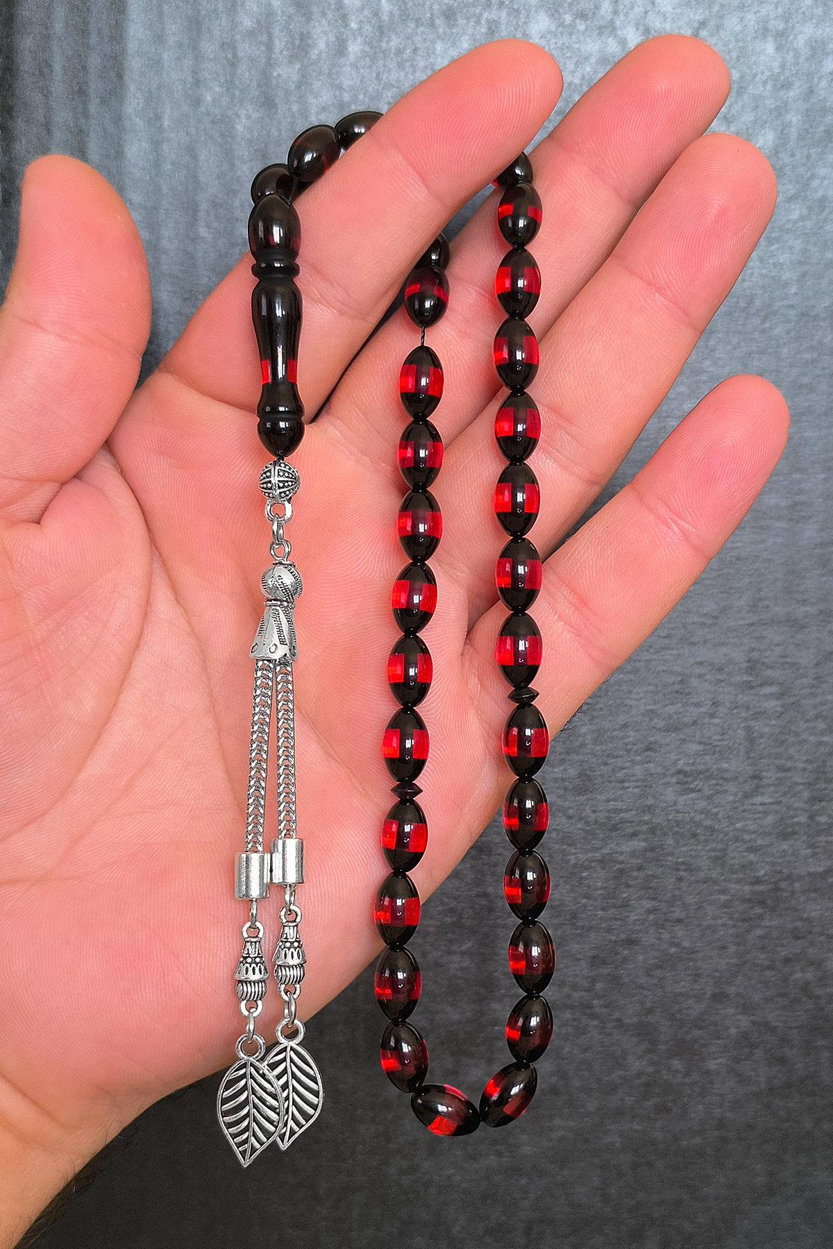 Male Rosary Red Coated Powder Amber Rosary BT014