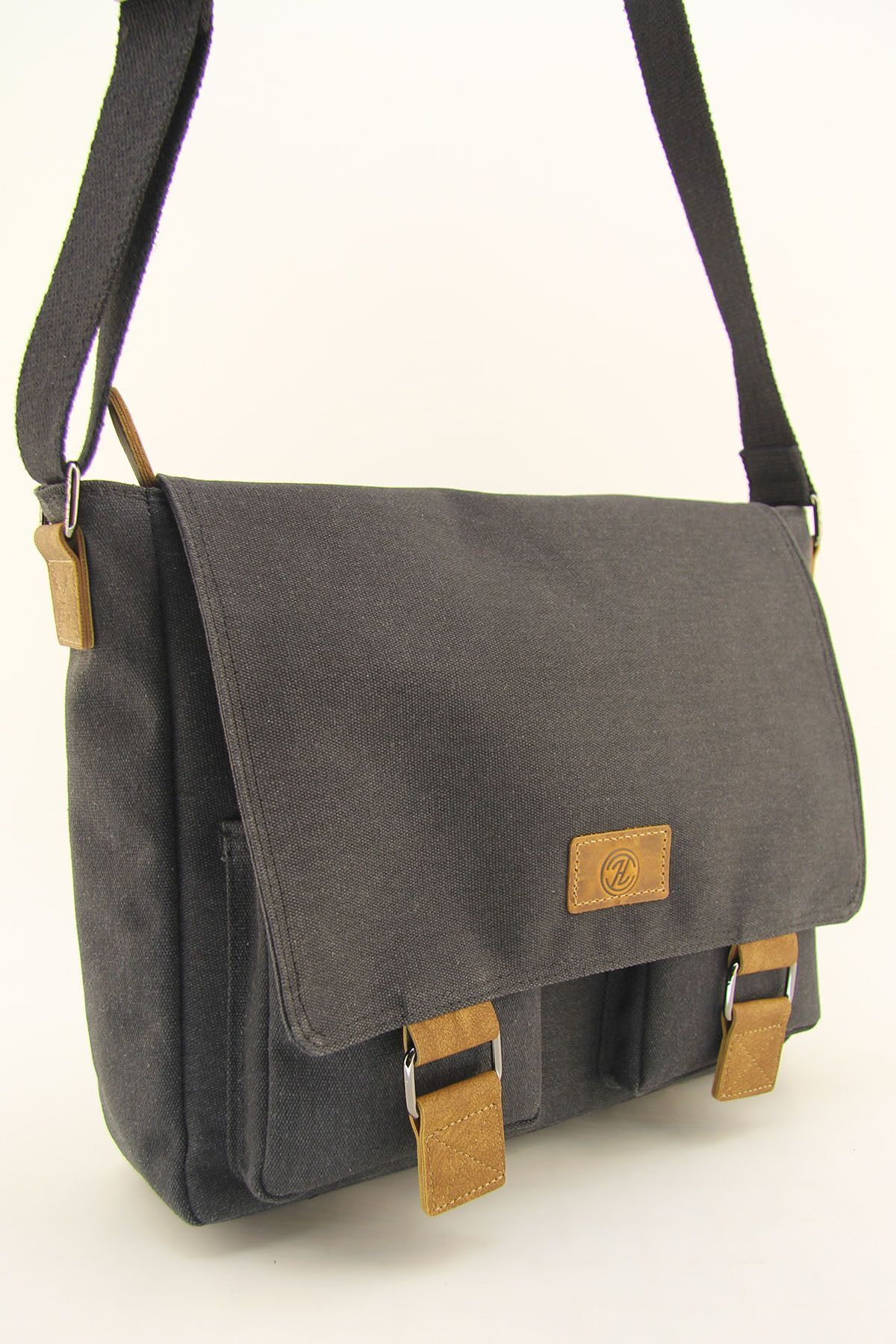 HNB  Kanvas Siyah Su Geçirmez Postacı İş Okul Evrak Laptop Çantası