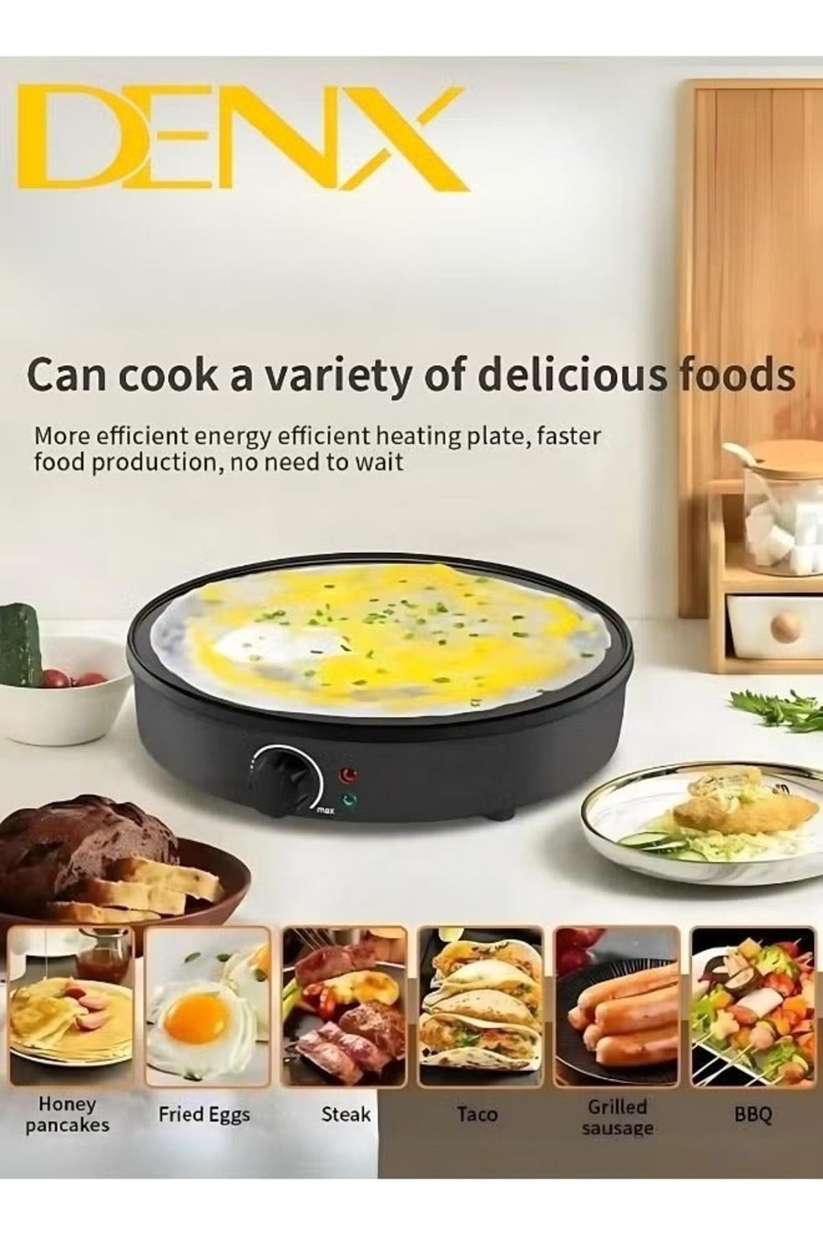 Denx-Pancake, Crepe and Waffle Maker, 1000W ,Heat Resistant,  with Non-Slip Surface DX2032 3