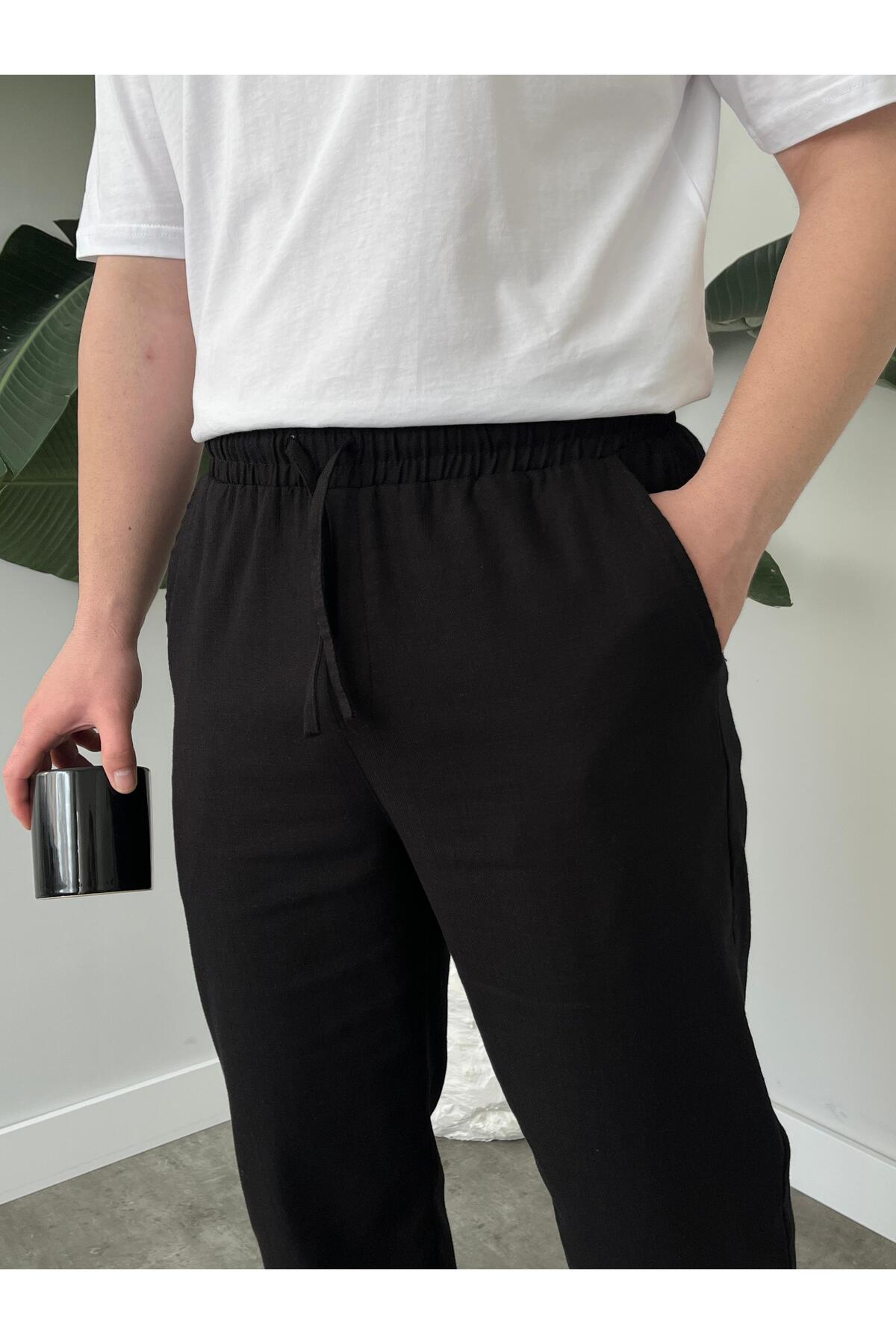 Yıkamalı Keten Pantolon Baggy — مشکی NYN159753 — تصویر 2 از 4