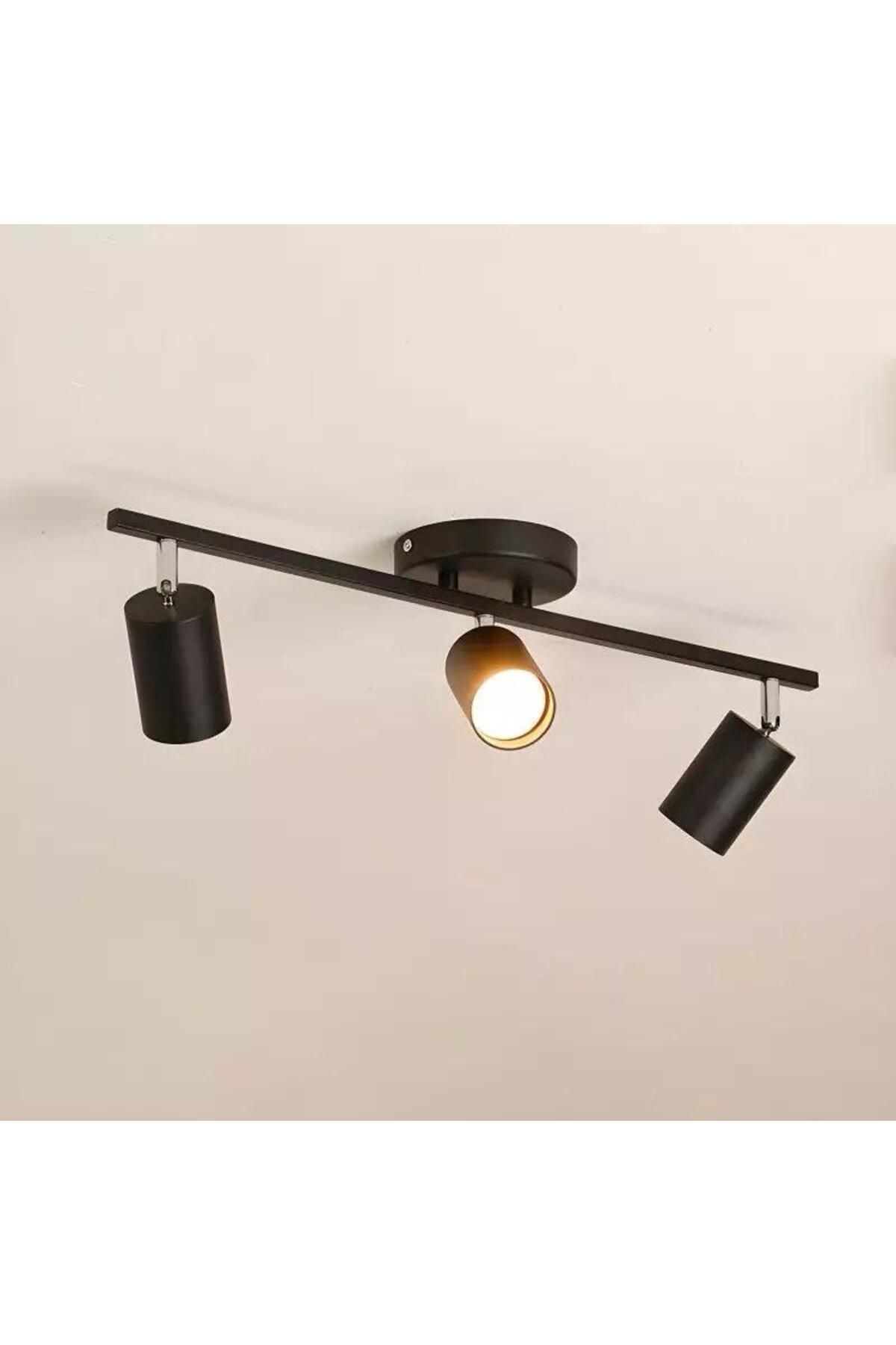 Rsylight Retro Metal Siyah 3 Lü 180 Derece Hareketli Led Spot Avize Beyaz Ampullü