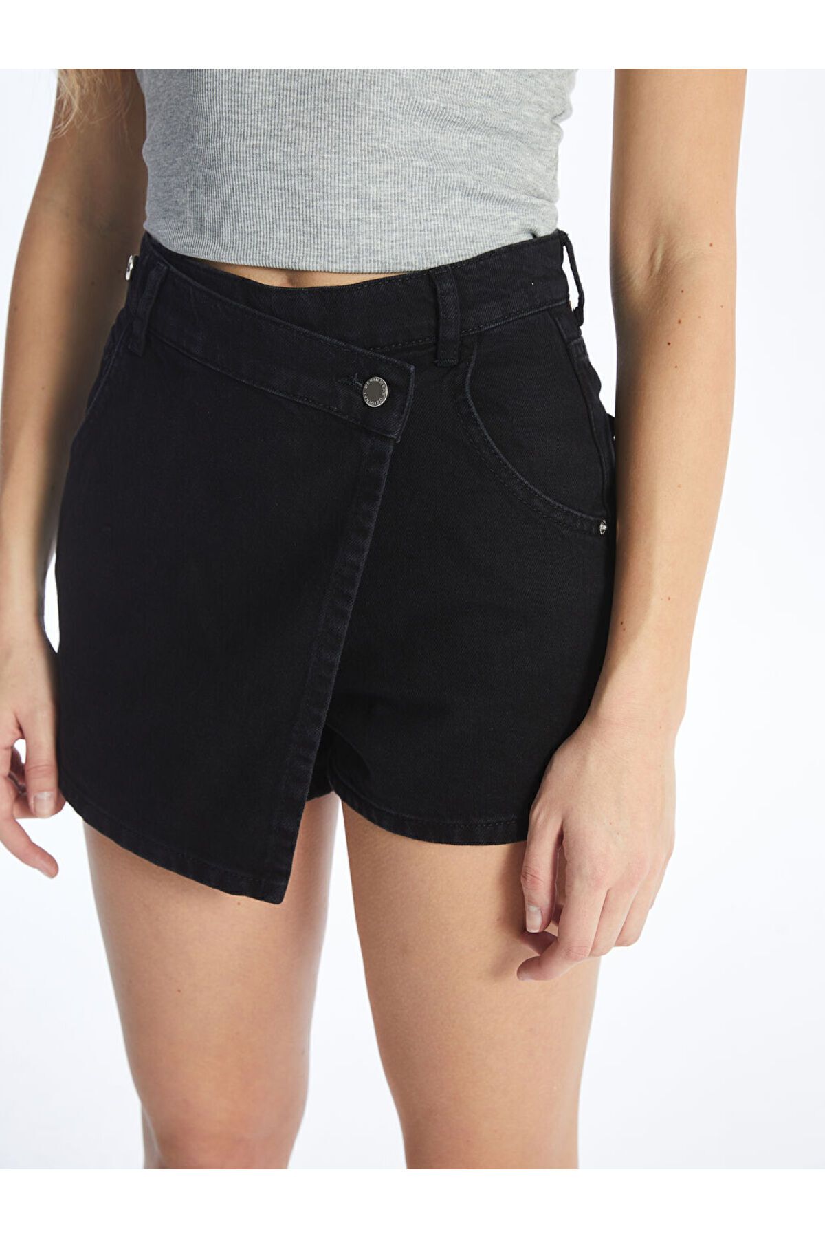 LC Waikiki-Γυναικεία φούστα Standard Fit Duz Jean Sort - S4DL43Z8 5