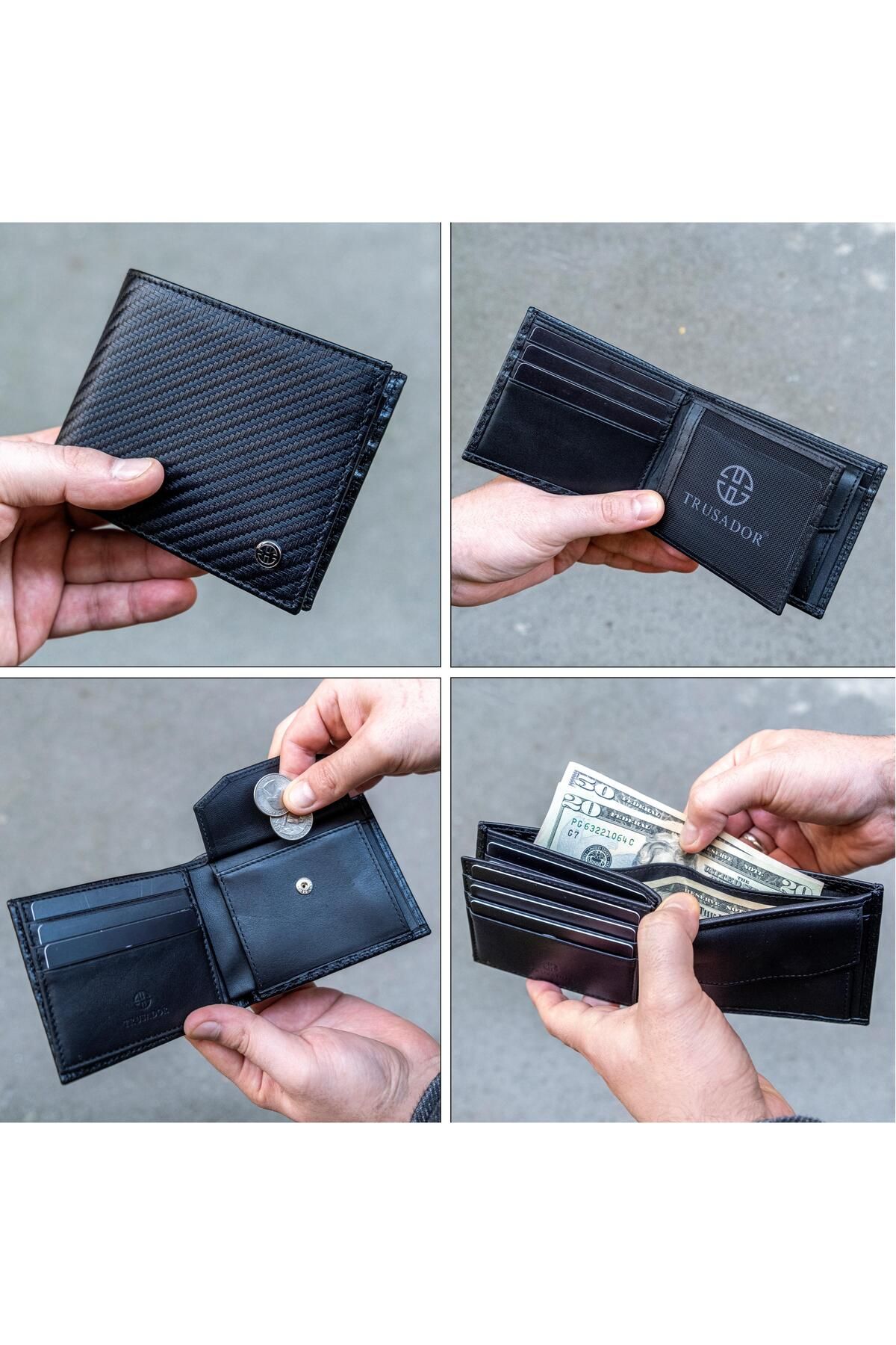 کیف پول مردانه TREVISO کلاسیک CARBON CORE COAK CEP چرمی TRUE مردانه'S WALLET RFID محافظت شده کربن Trusador