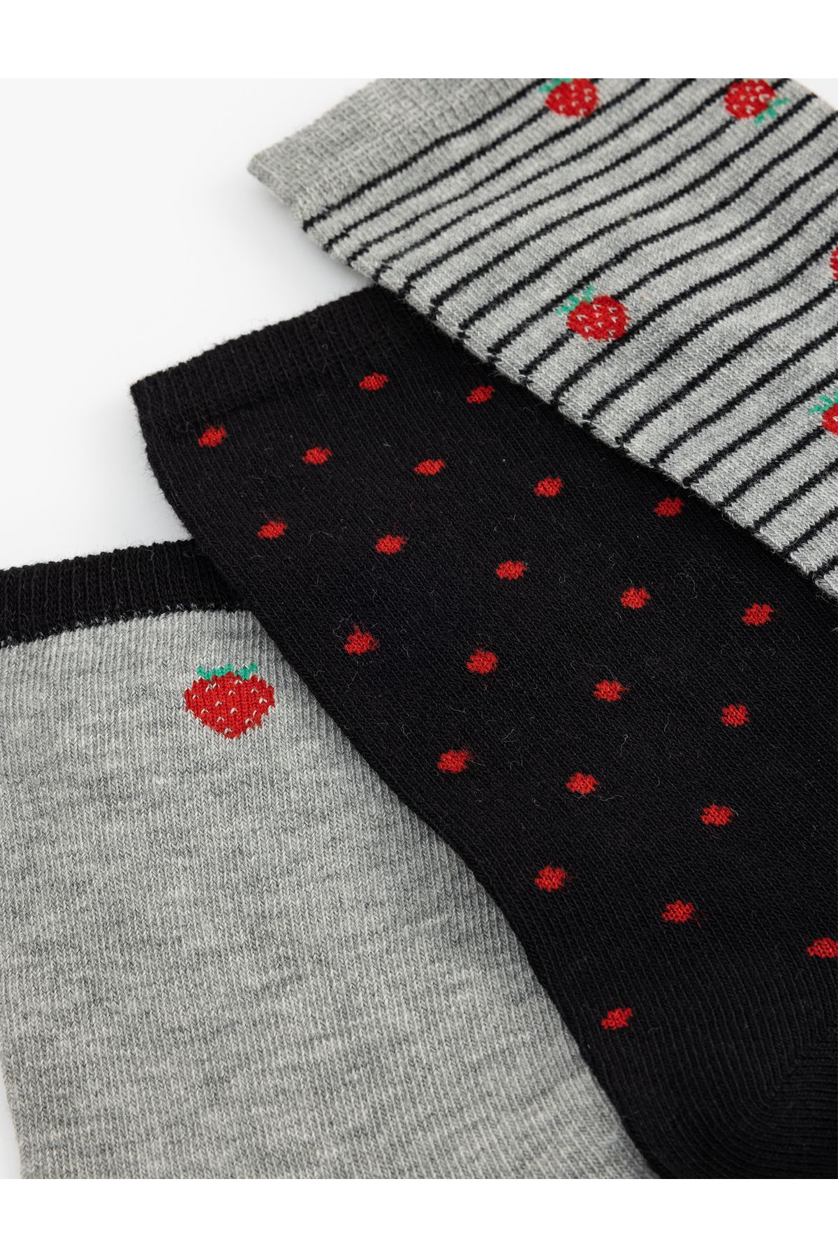 Koton-Set of 3 Polka Dot Strawberry Patterned Multicolored Socks 3